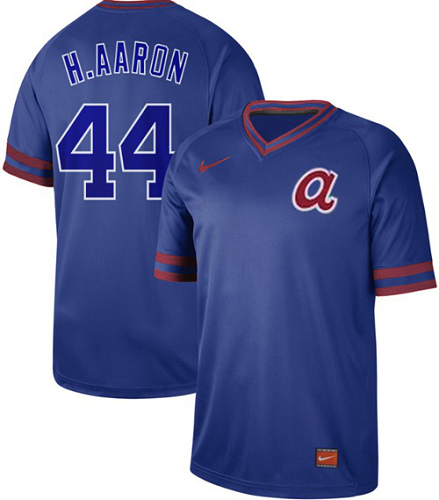 Men's  Atlanta Braves #44 Hank Aaron Royal Cooperstown Collection Stitched MLB Jersey