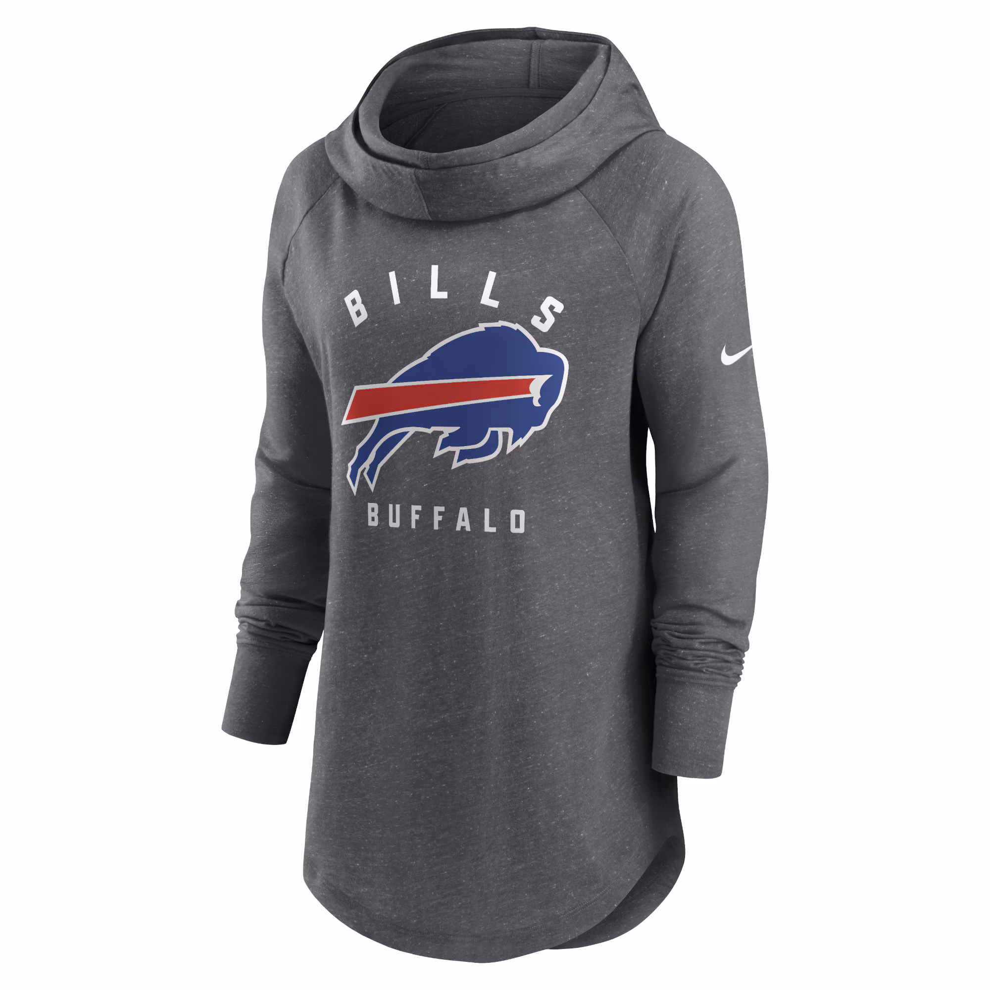 Buffalo Bills Women's Raglan Funnel Neck Pullover Hoodie - Heather Charcoal
