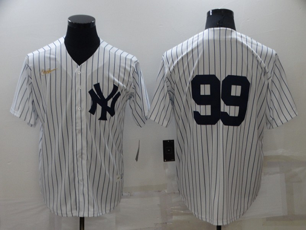 Men's  New York Yankees #99 Aaron Judge White Strip Throwback Cool Base MLB Stitched Jersey