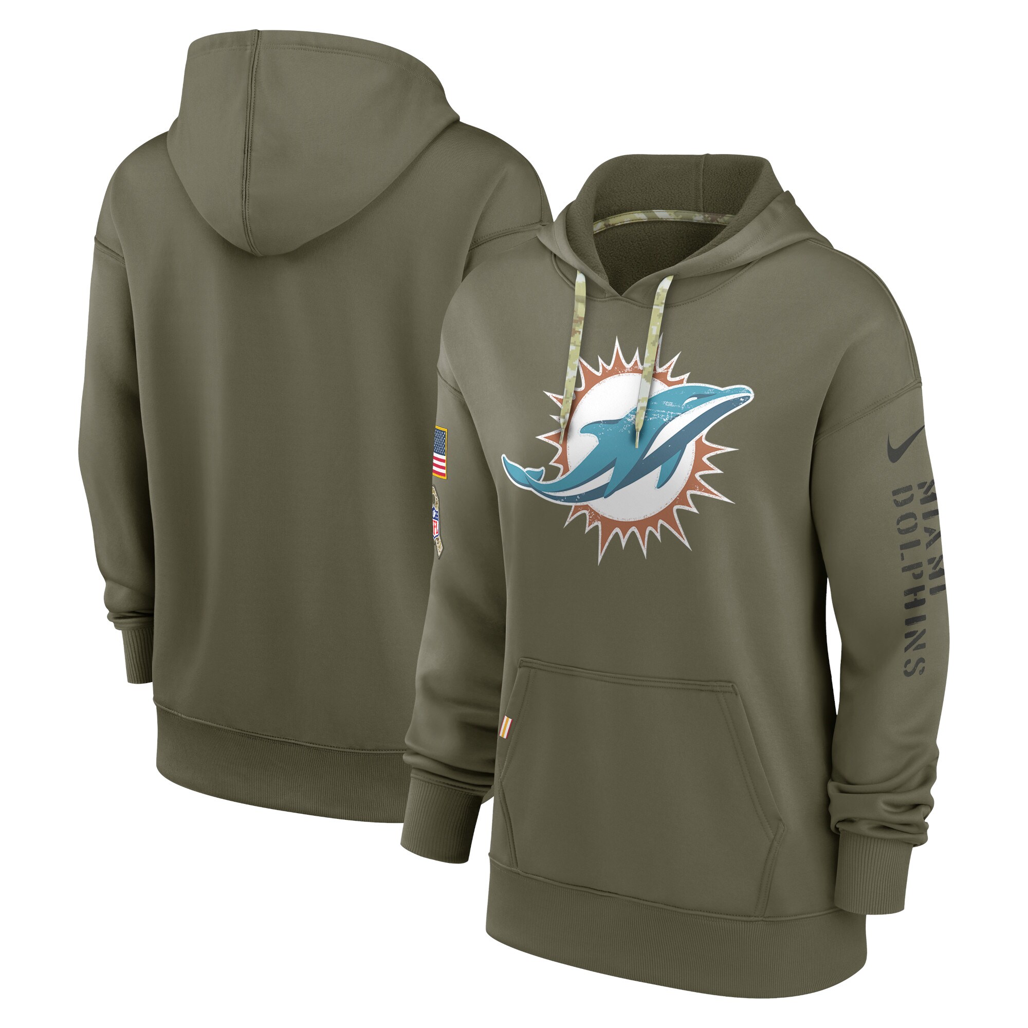 Miami Dolphins Women's 2022 Salute To Service Performance Pullover Hoodie - Olive
