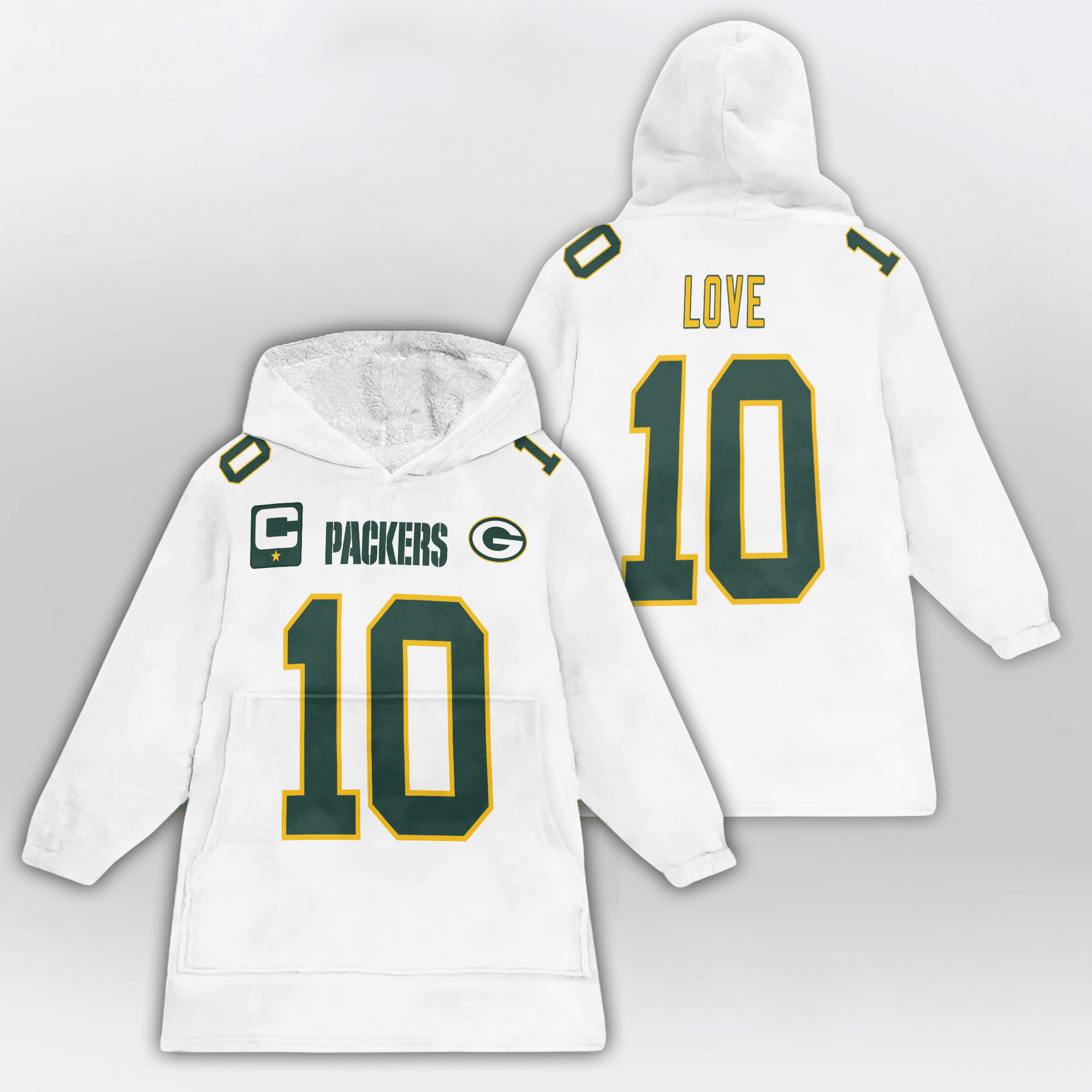 Adult J.L 10 Captain Green Bay Football Unisex Blanket Hoodie