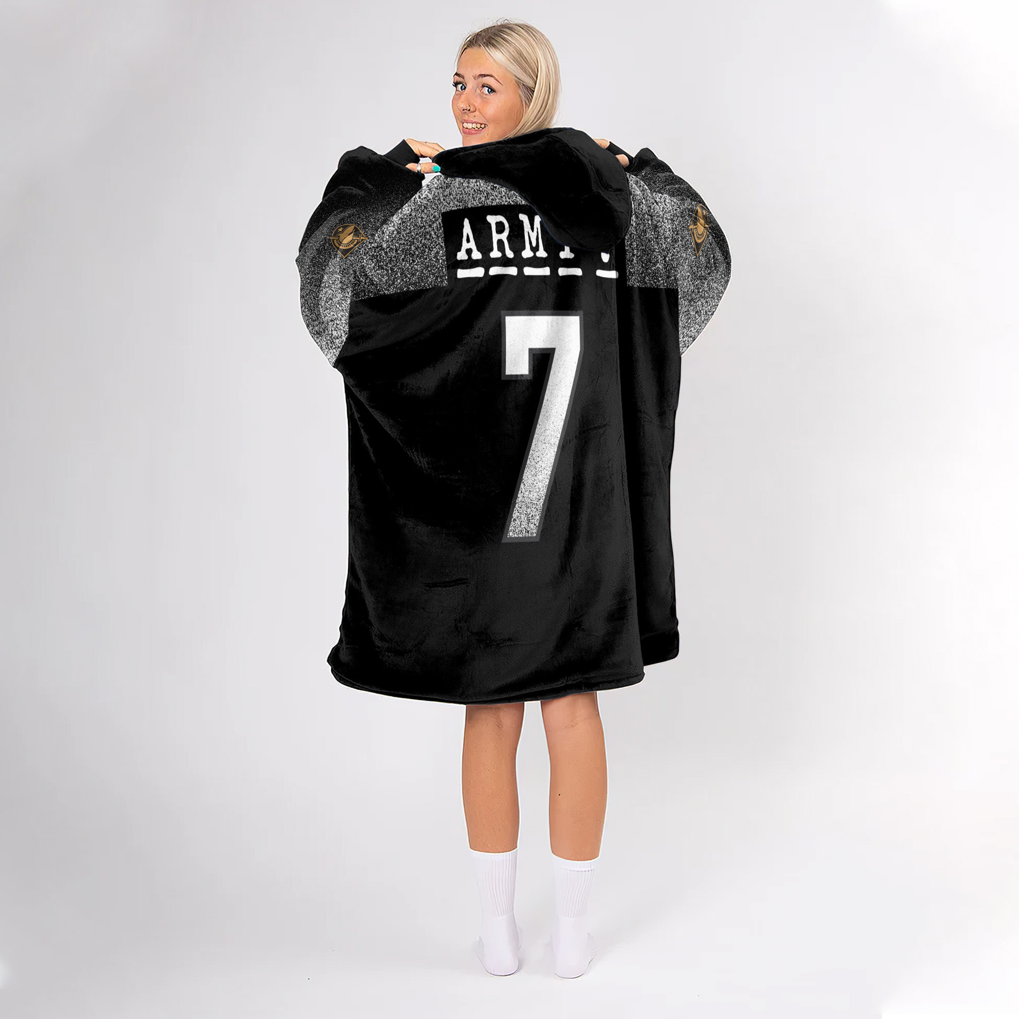 Adult #7 Army Football Unisex Blanket Hoodie