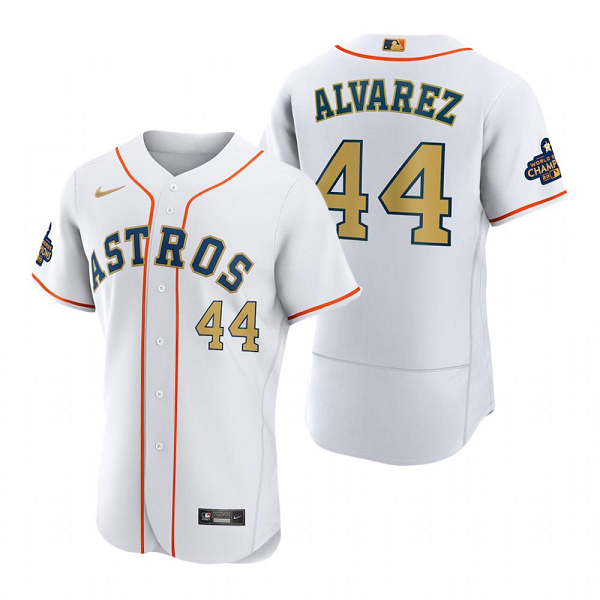 Men's Houston Astros MLB #44 Yordan Alvarez White 2023 Gold Collection Flex Base  Jersey