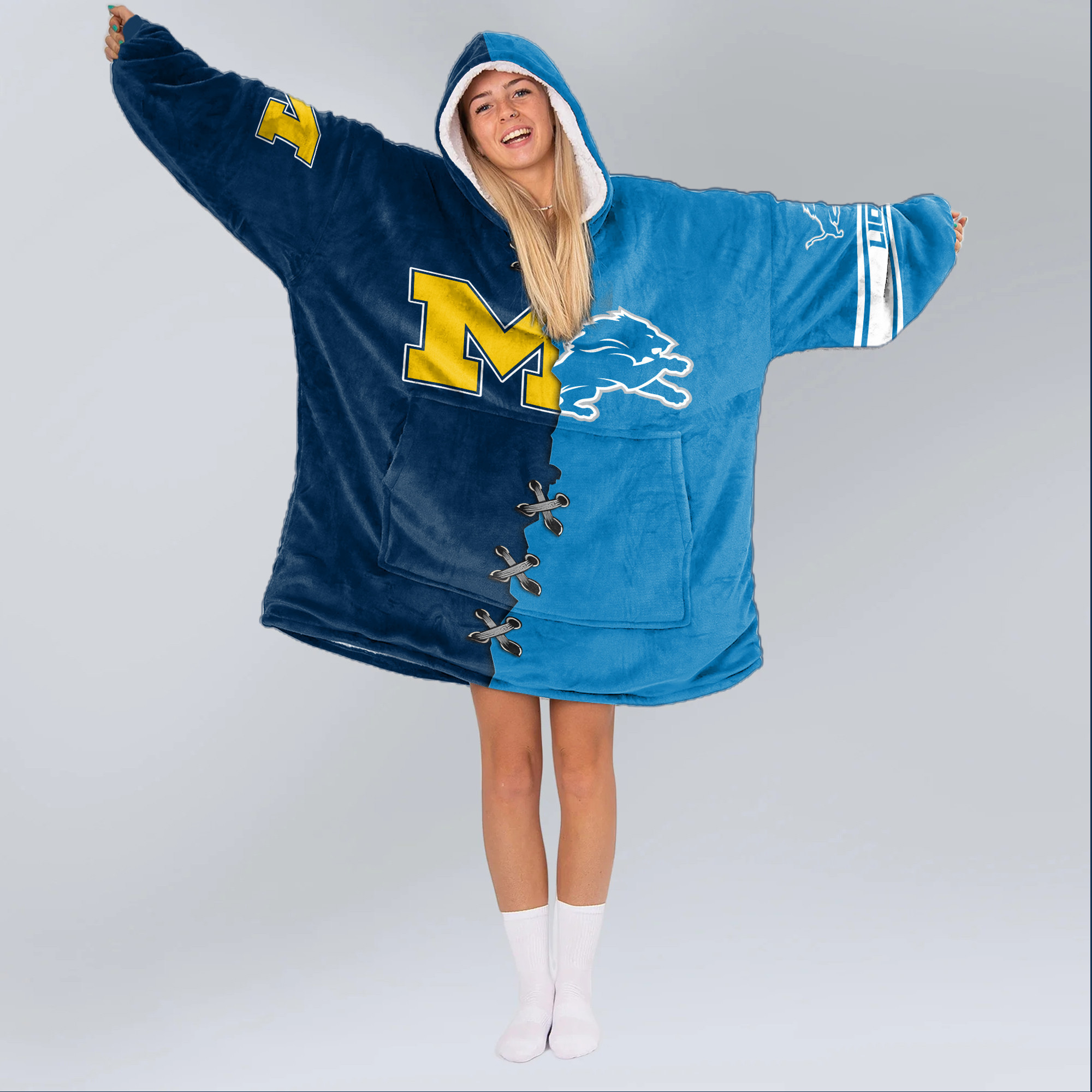 Adult Michigan Wolverines Detroit Football Unisex Blanket Hoodie