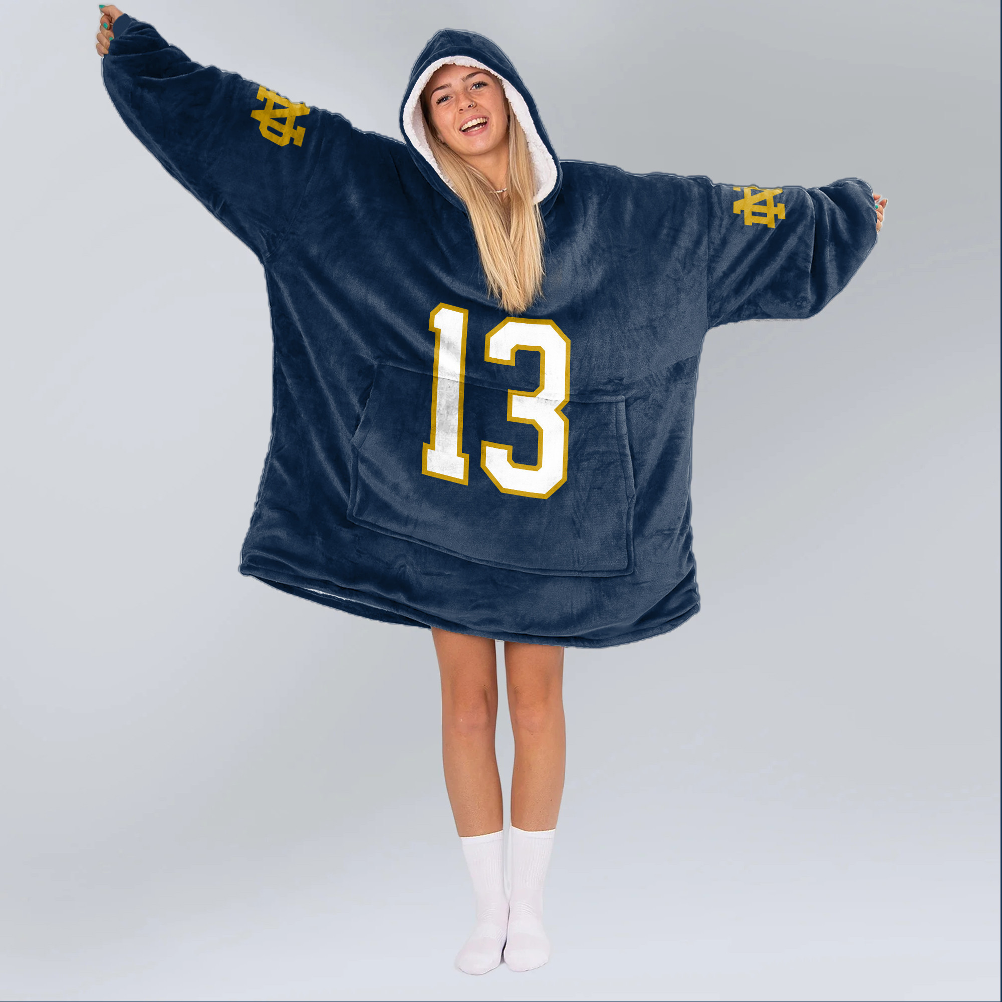 Adult 13 Notre Dame Football Unisex Blanket Hoodie