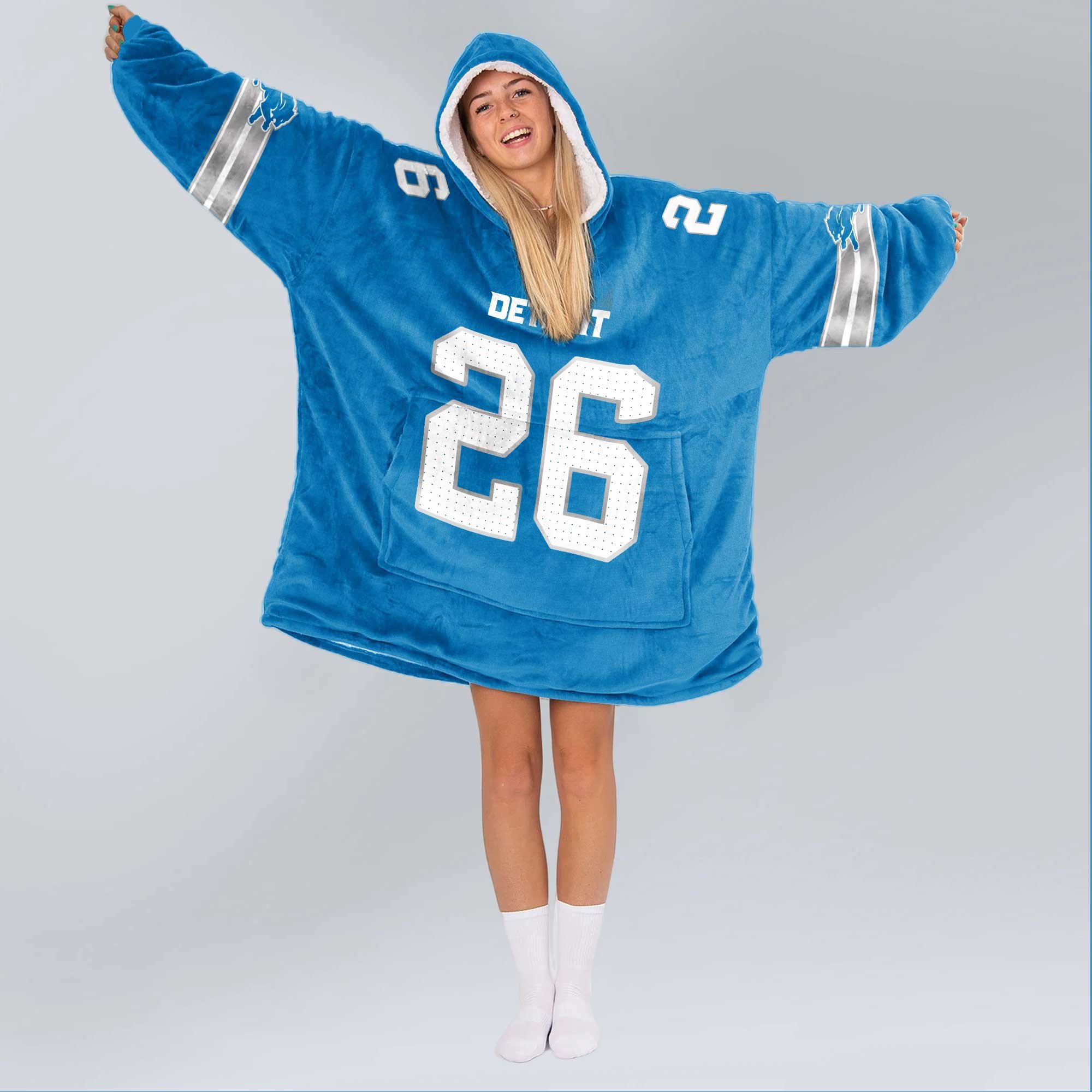 Adult 26 Detroit Lions Football Unisex Blanket Hoodie