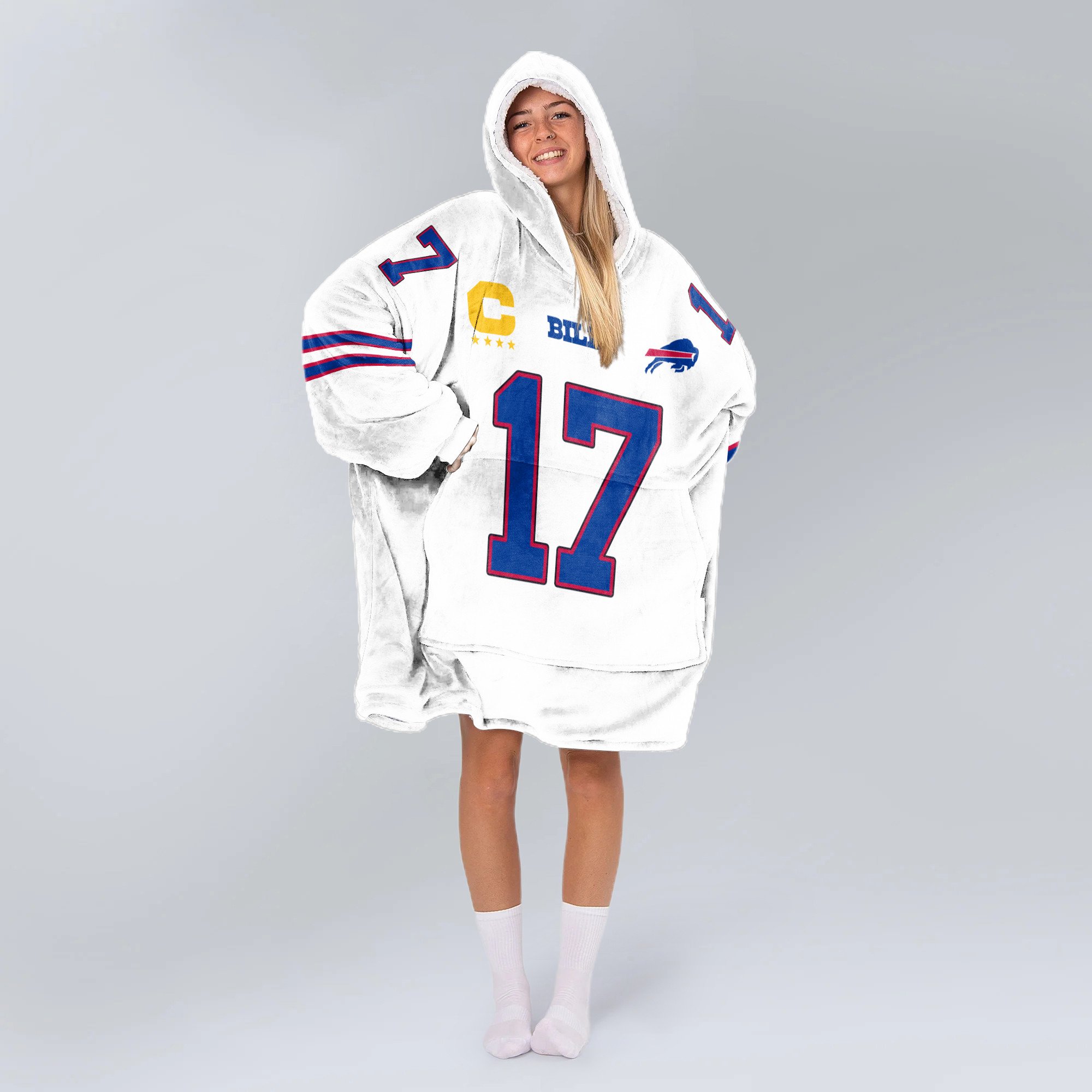 Adult 17 Buffalo Football Unisex Blanket Hoodie