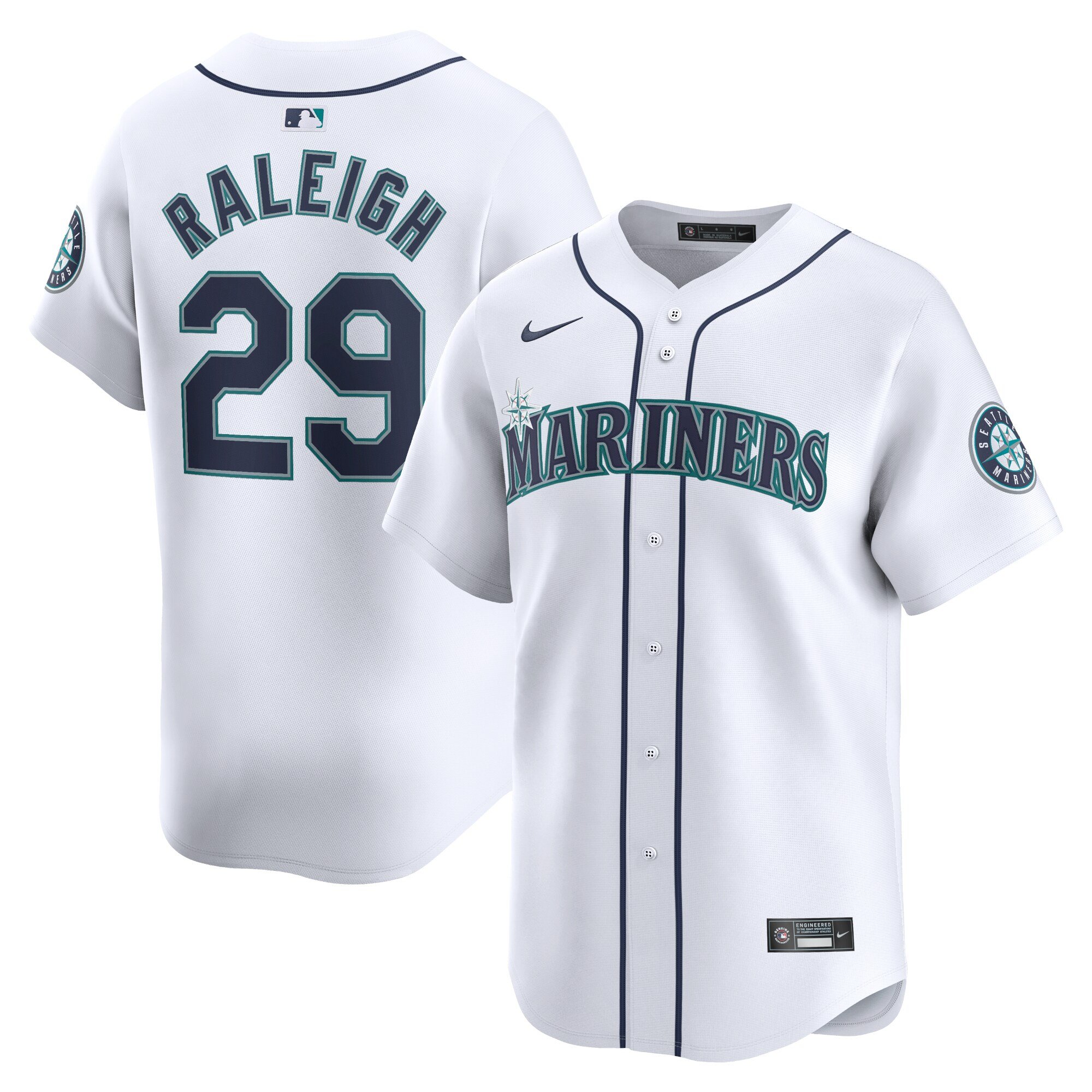 Men's Seattle Mariners #29 Cal Raleigh  White Home Limited Player Jersey