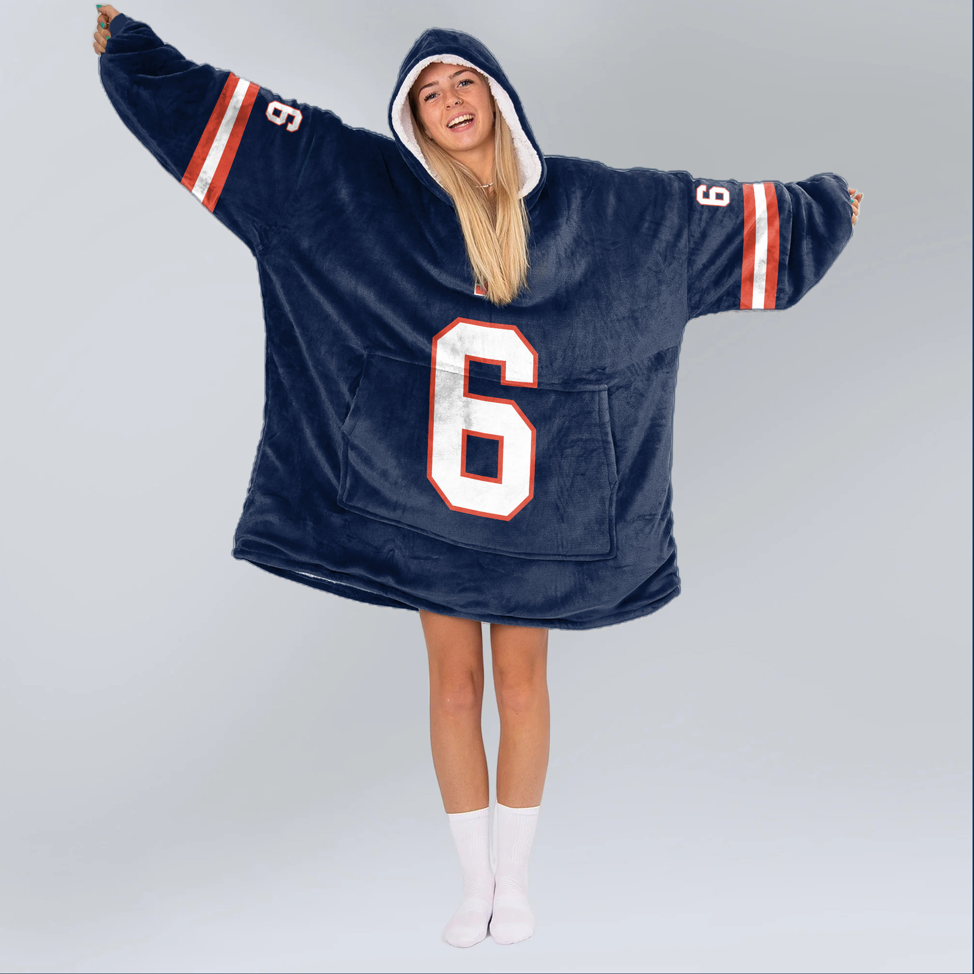 Adult 6 Illinois Football Unisex Blanket Hoodie