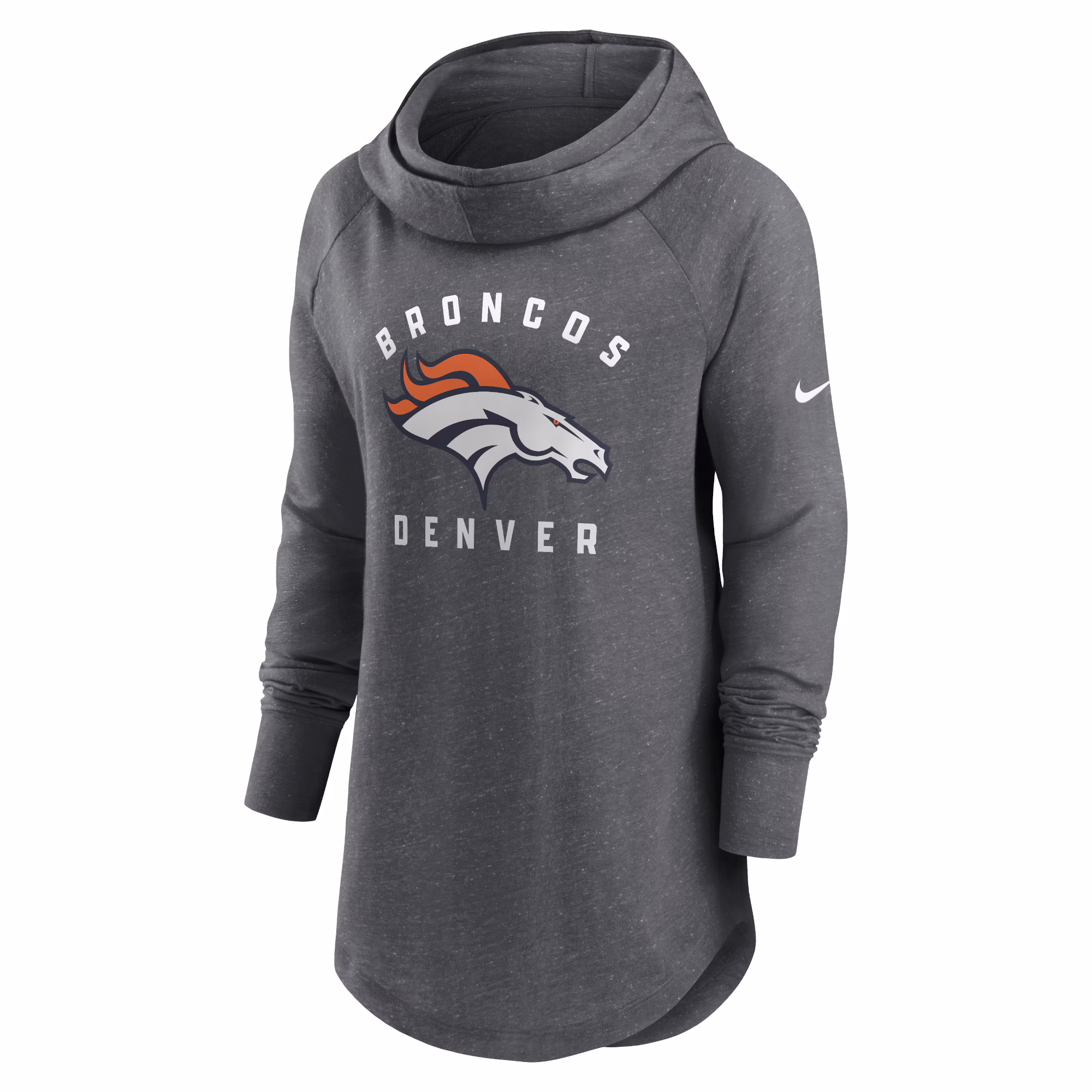 Denver Broncos Women's Raglan Funnel Neck Pullover Hoodie - Heather Charcoal