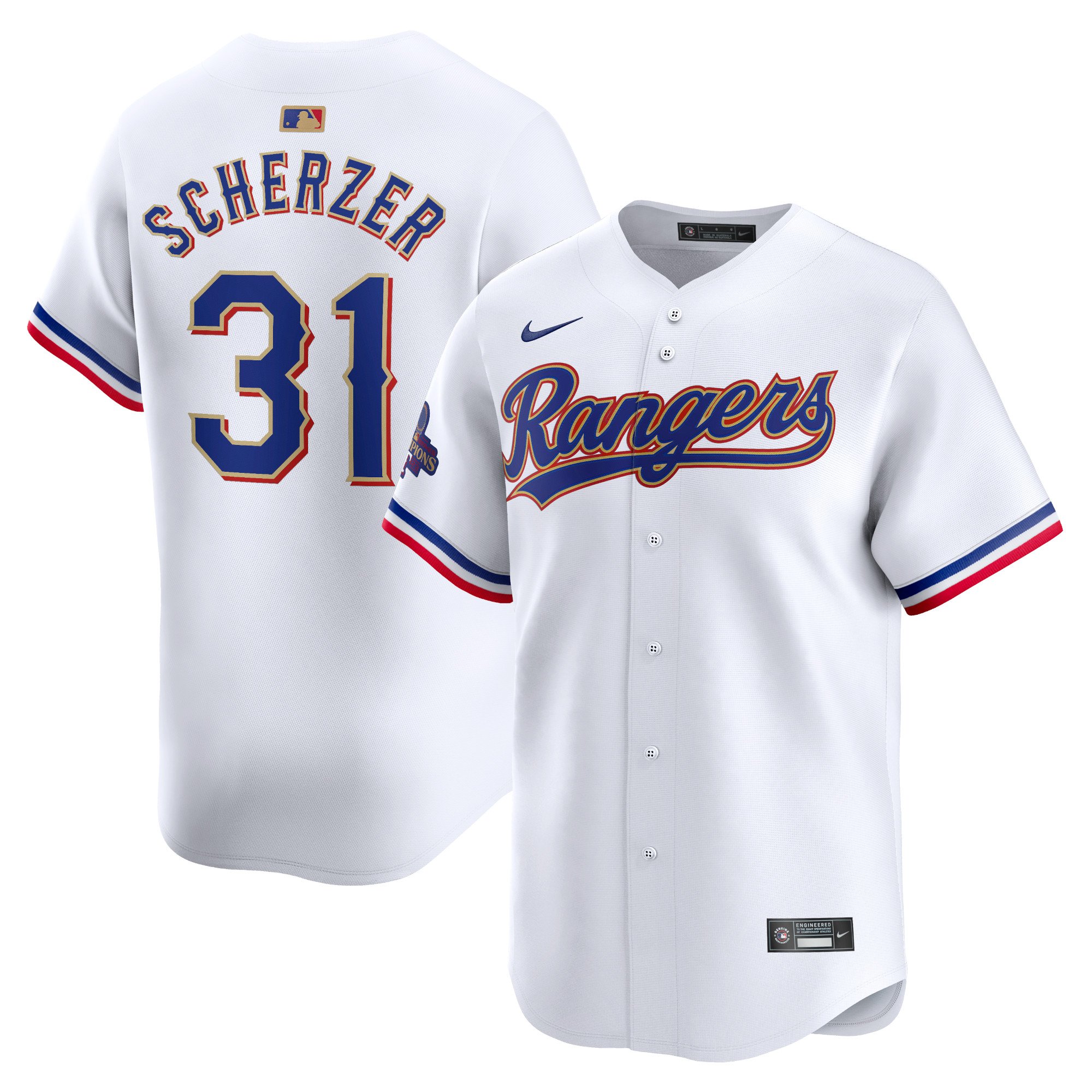 Men's Texas Rangers #31 Max Scherzer  White 2024 Gold Collection Limited Player Jersey