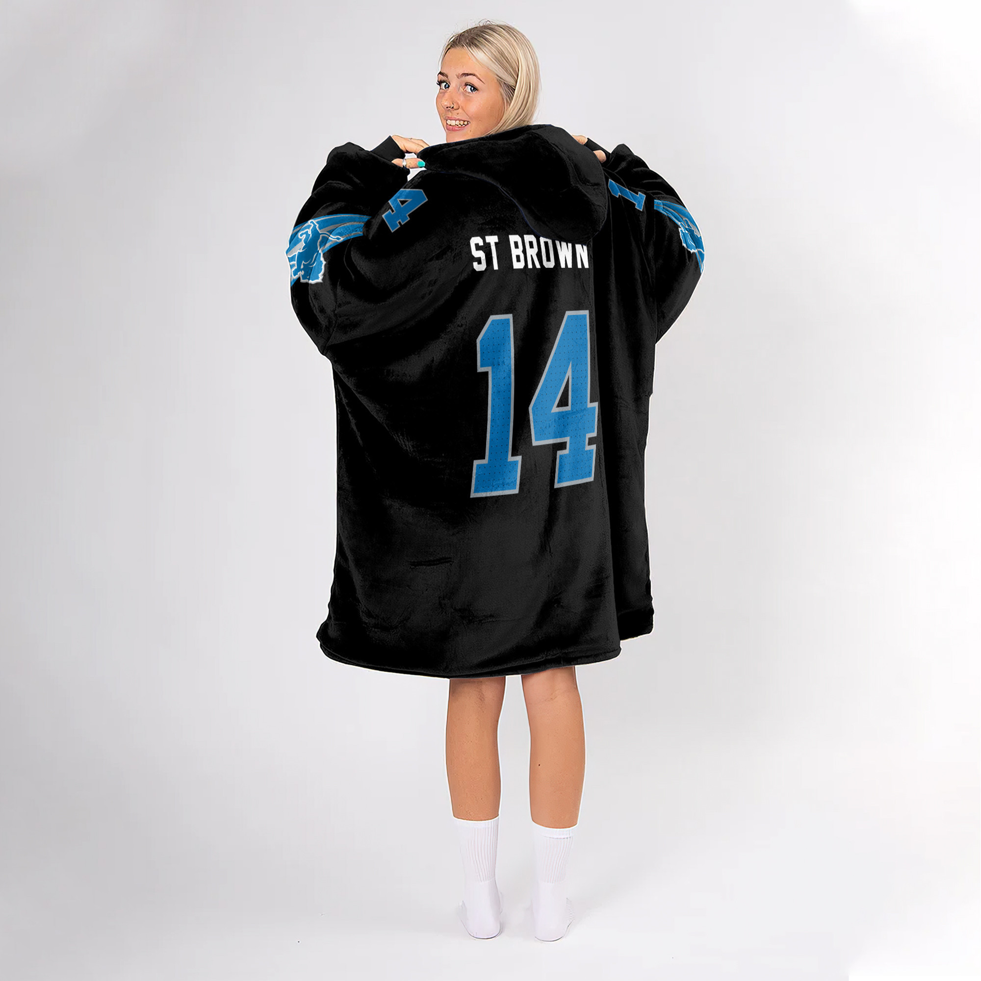 Adult 14 Detroit Lions Football Unisex Blanket Hoodie