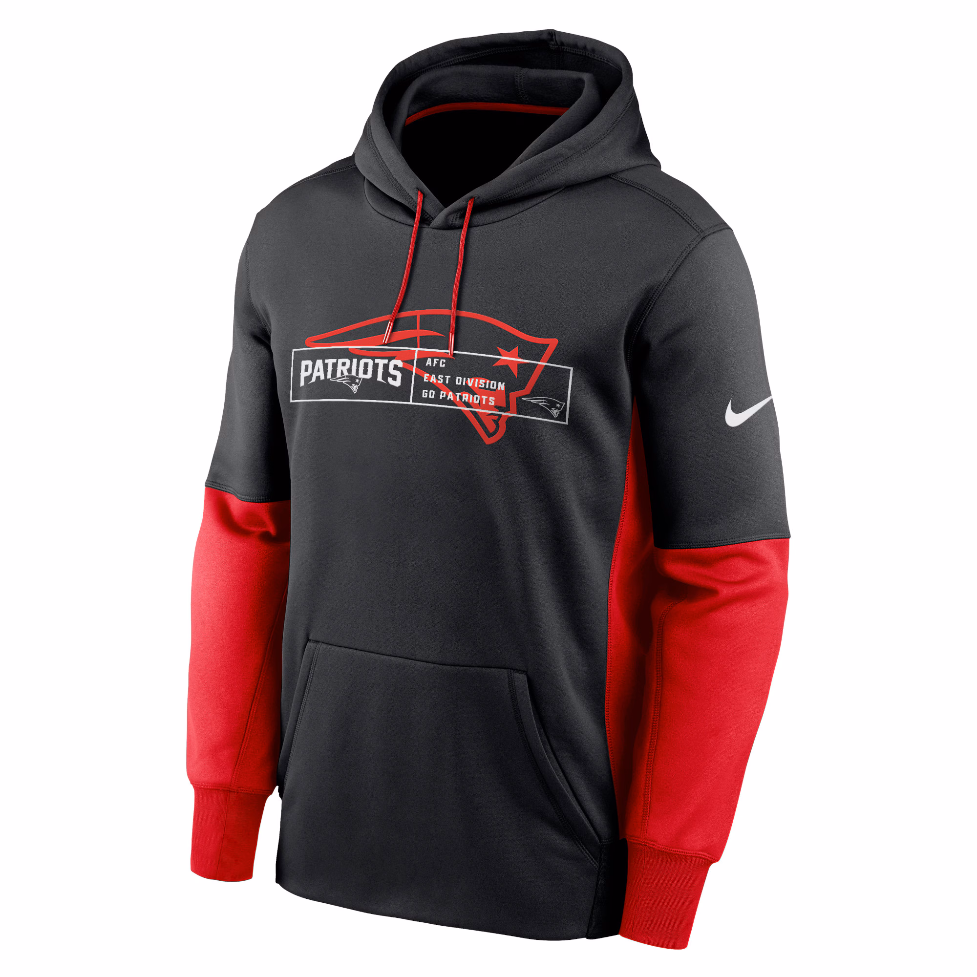 New England Patriots Color Block Fleece Performance Pullover Hoodie - Black