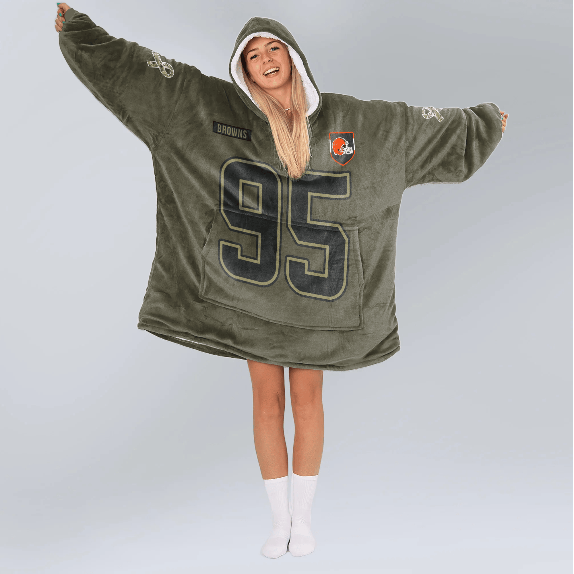 Adult M.G 95 Cleveland Football Blanket Hoodie – Olive Salute to Service