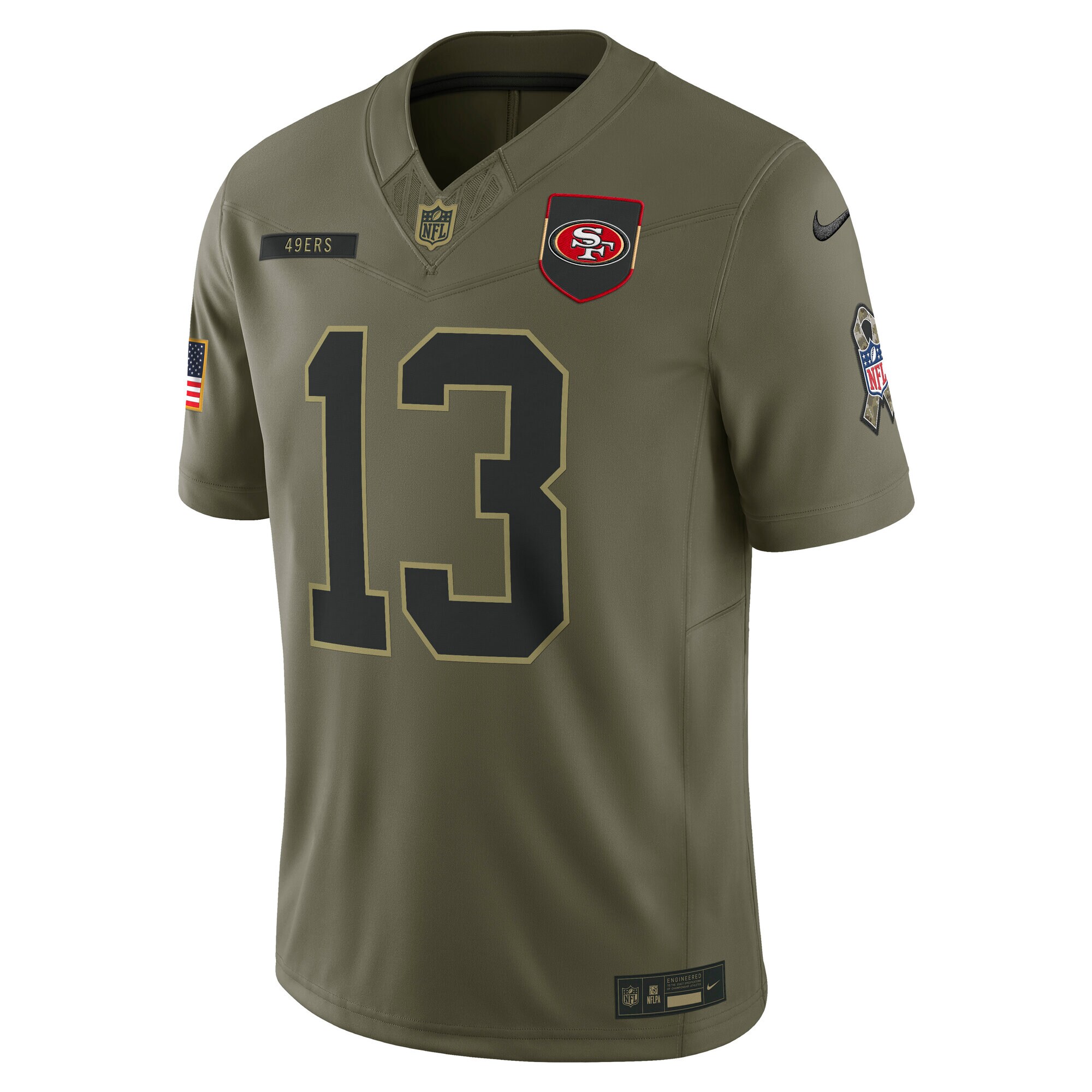 Men's San Francisco 49ers #13 Brock Purdy Olive 2025 Salute to Service Limited Jersey