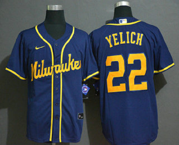Men's Milwaukee Brewers #22 Christian Yelich Light Blue Stitched MLB Cool Base  Jersey