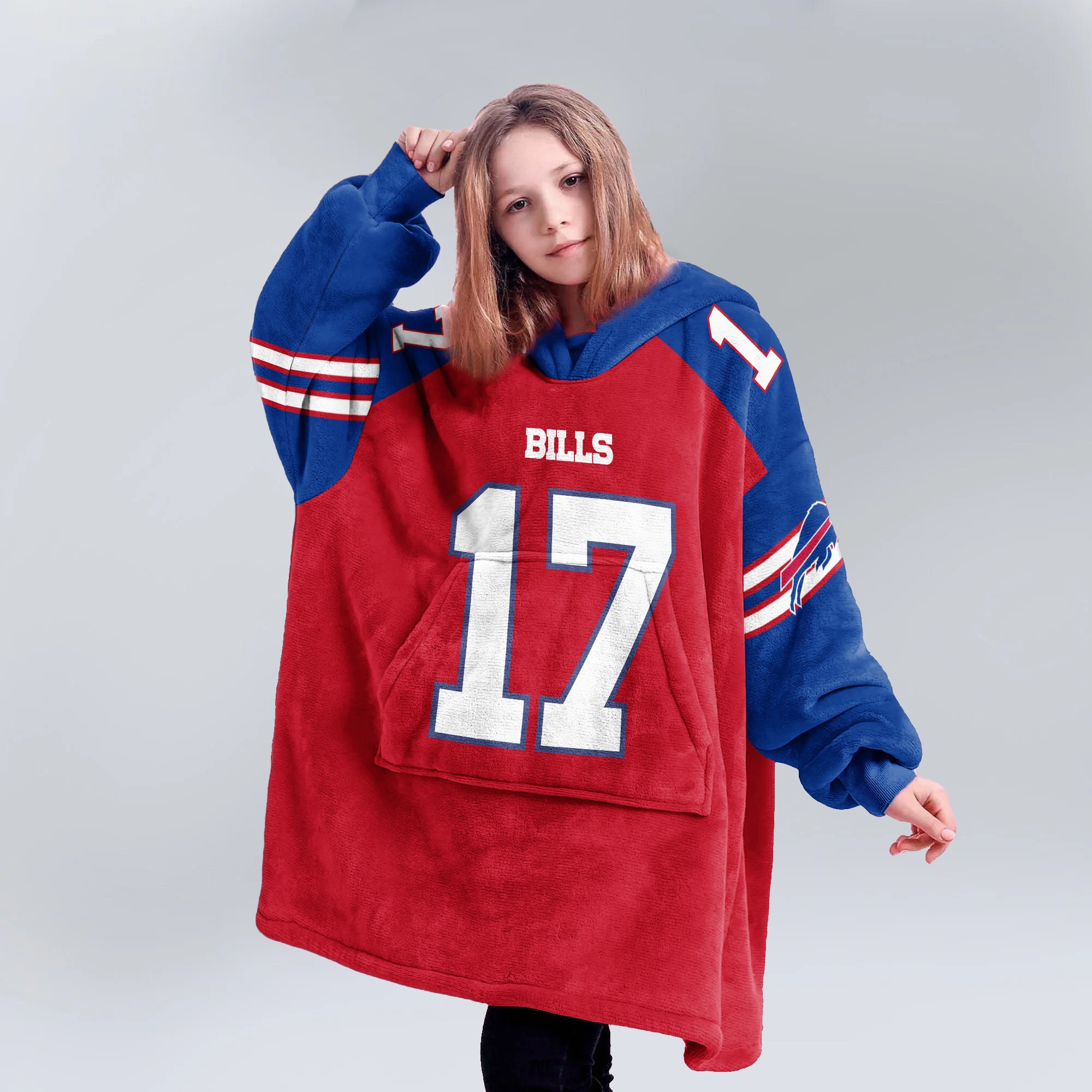 Adult 17 Buffalo Football Unisex Blanket Hoodie