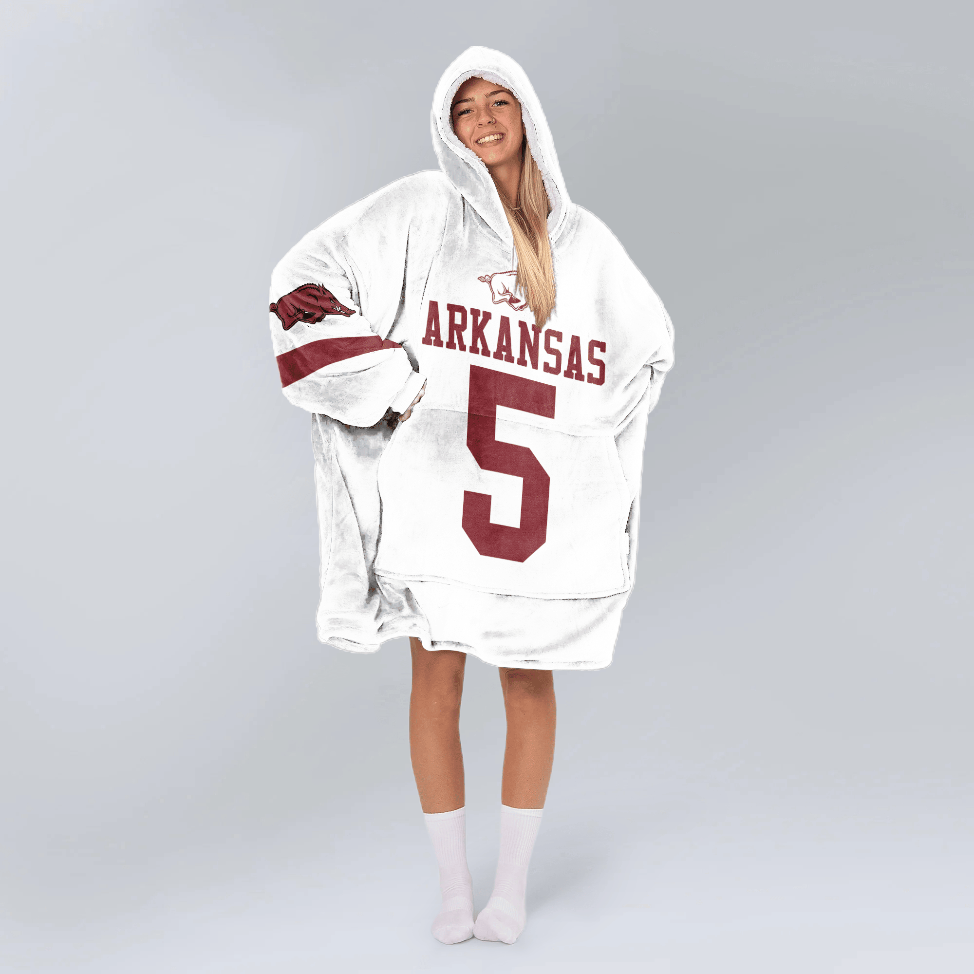 Adult #5 Arkansas Football Unisex Blanket Hoodie