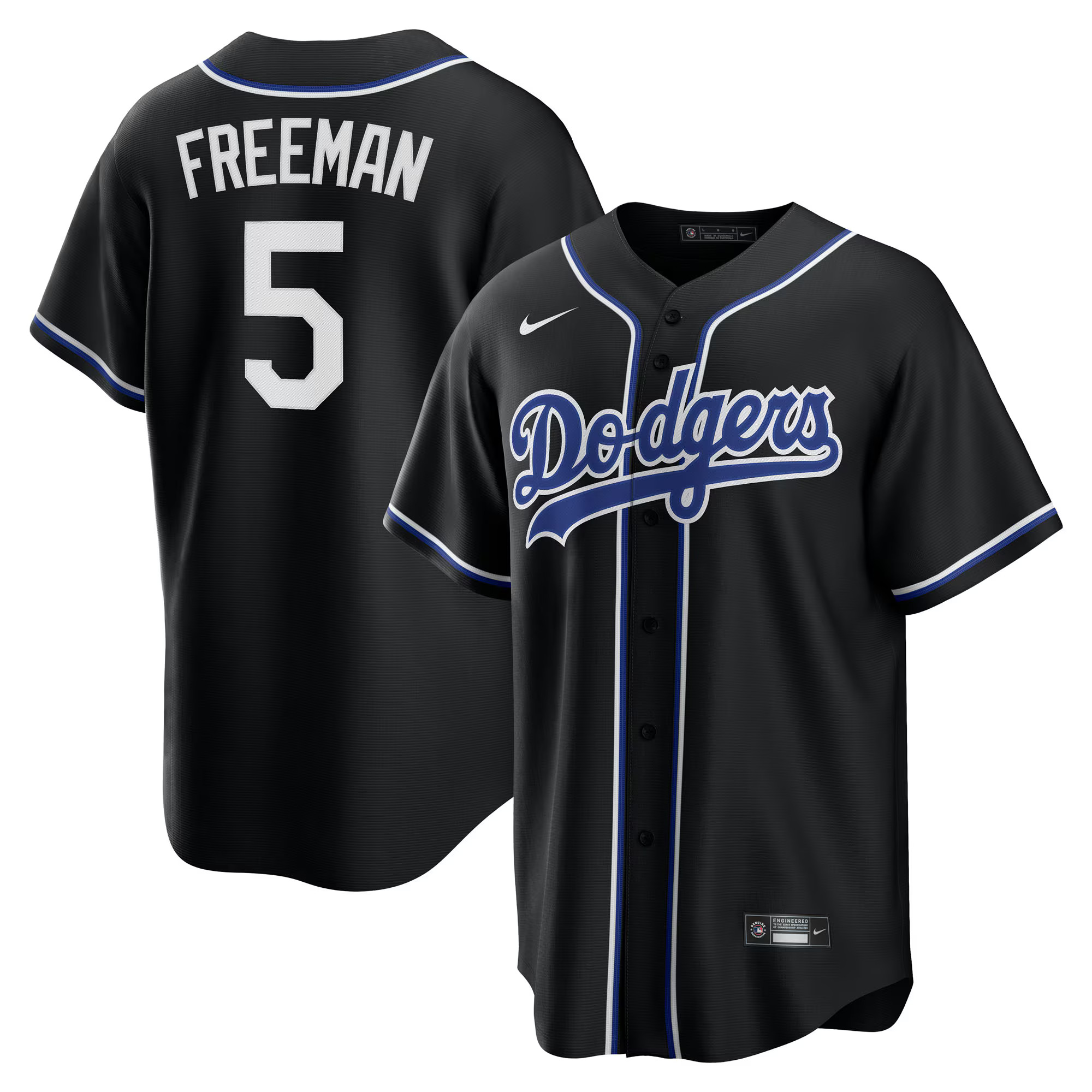 Men's Los Angeles Dodgers Freddie Freeman Black Lights Out Replica Player Jersey