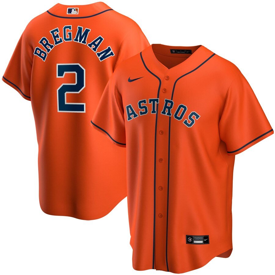 Men's  Houston Astros #2 Alex Bregman Orange Alternate 2020 MLB Jersey