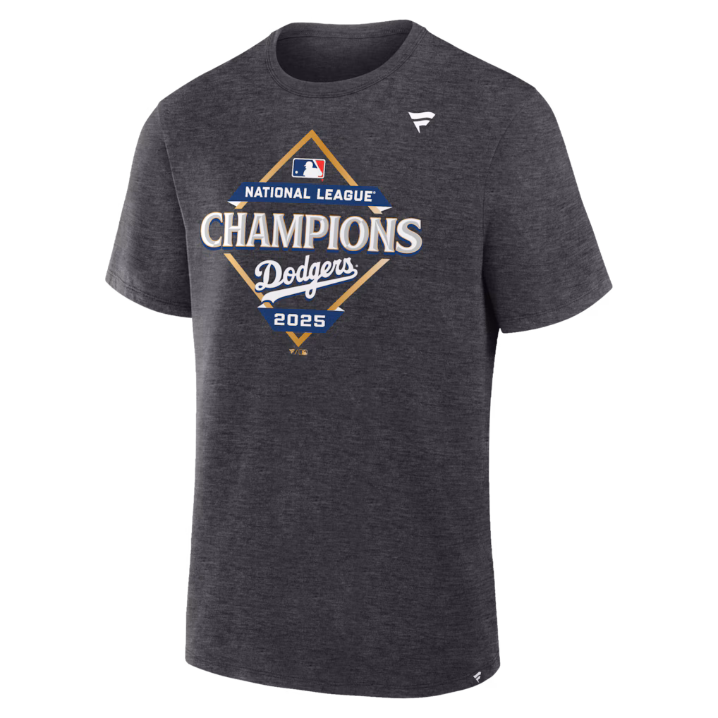Los Angeles Dodgers Fanatics 2025 National League Champions Locker Room T-Shirt - Heather Charcoal