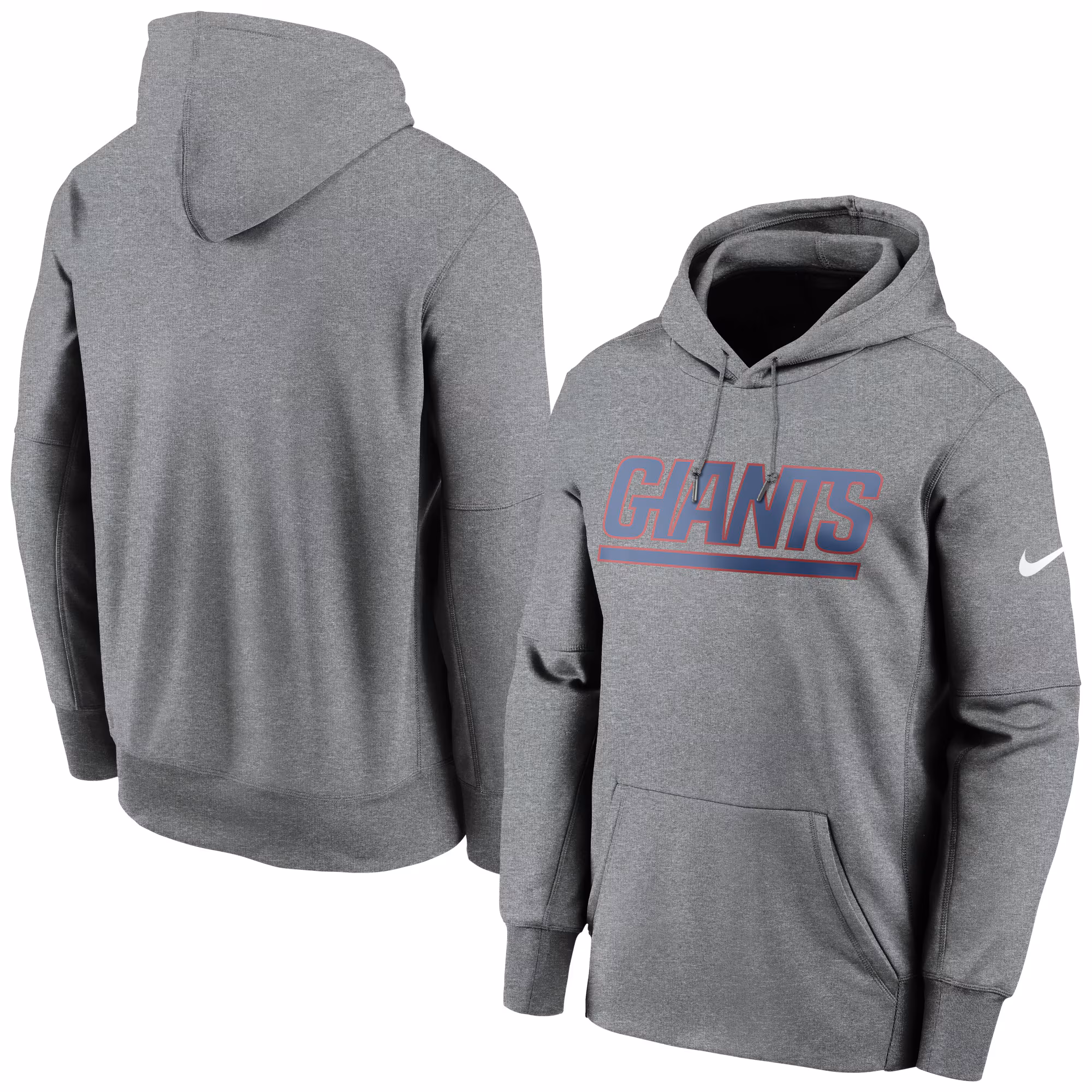 New York Giants Wordmark Therma Performance Pullover Hoodie - Heathered Charcoal
