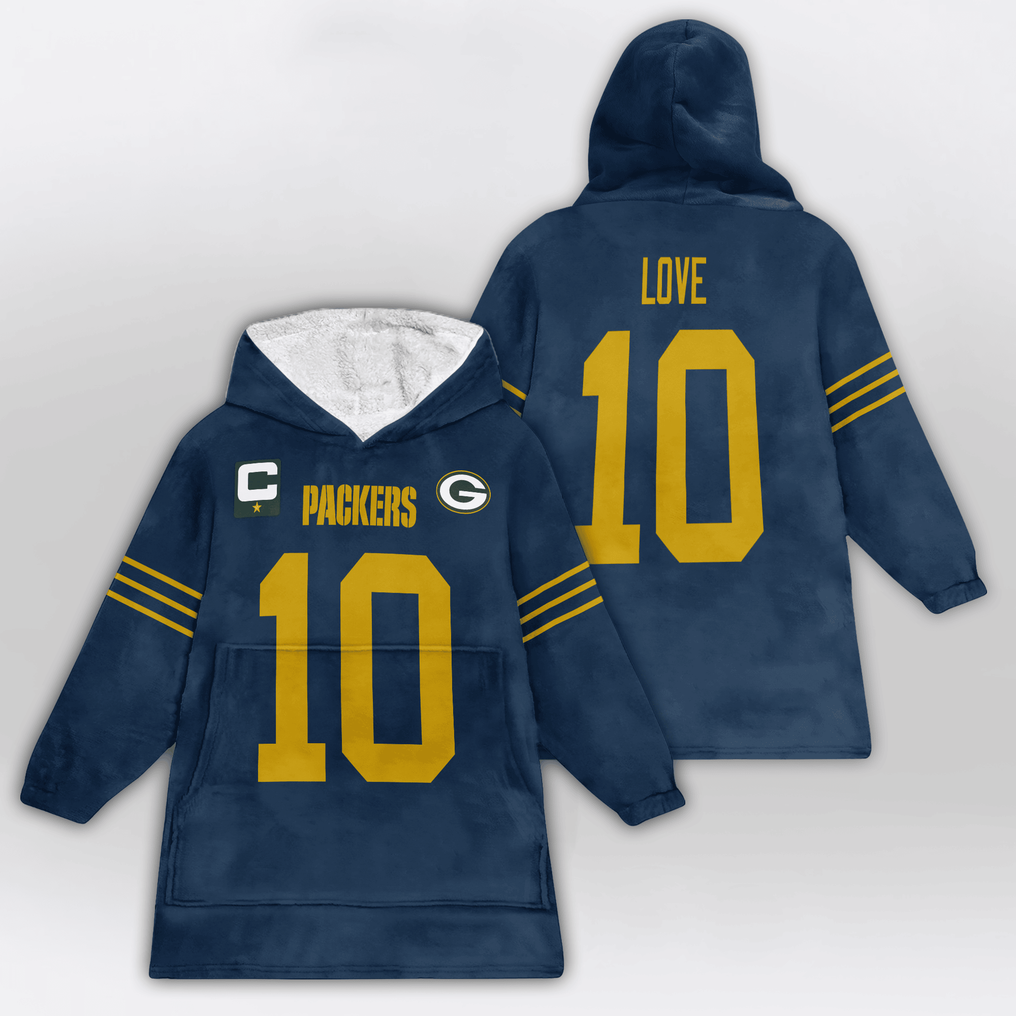 Adult J.L 10 Captain Green Bay Football Unisex Blanket Hoodie