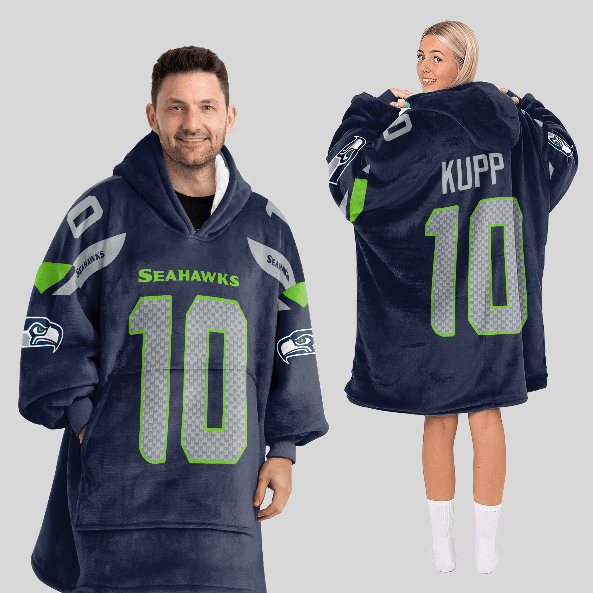 Adult 10 Seattle Football Unisex Blanket Hoodie