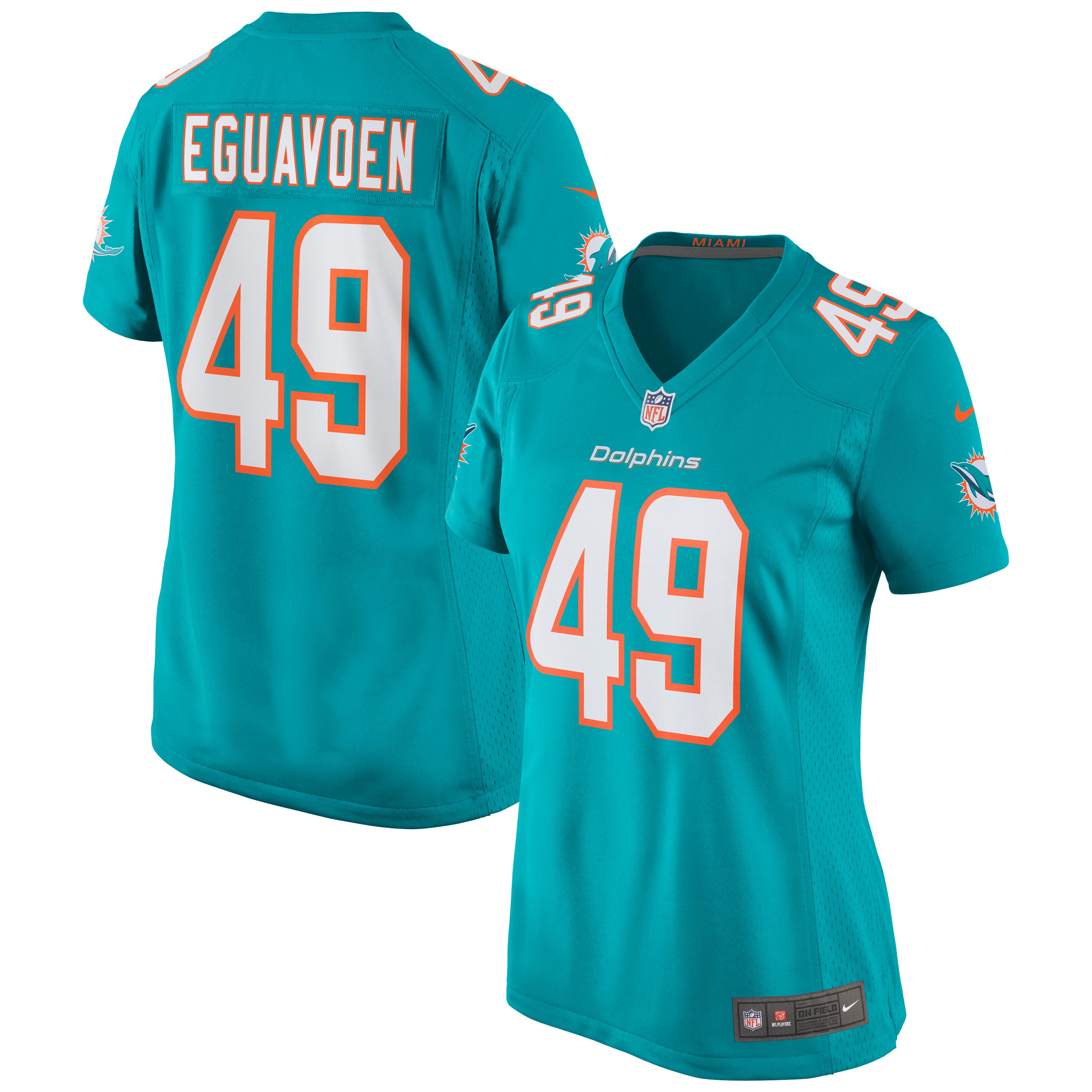 Sam Eguavoen Miami Dolphins  Women's Game Jersey - Aqua
