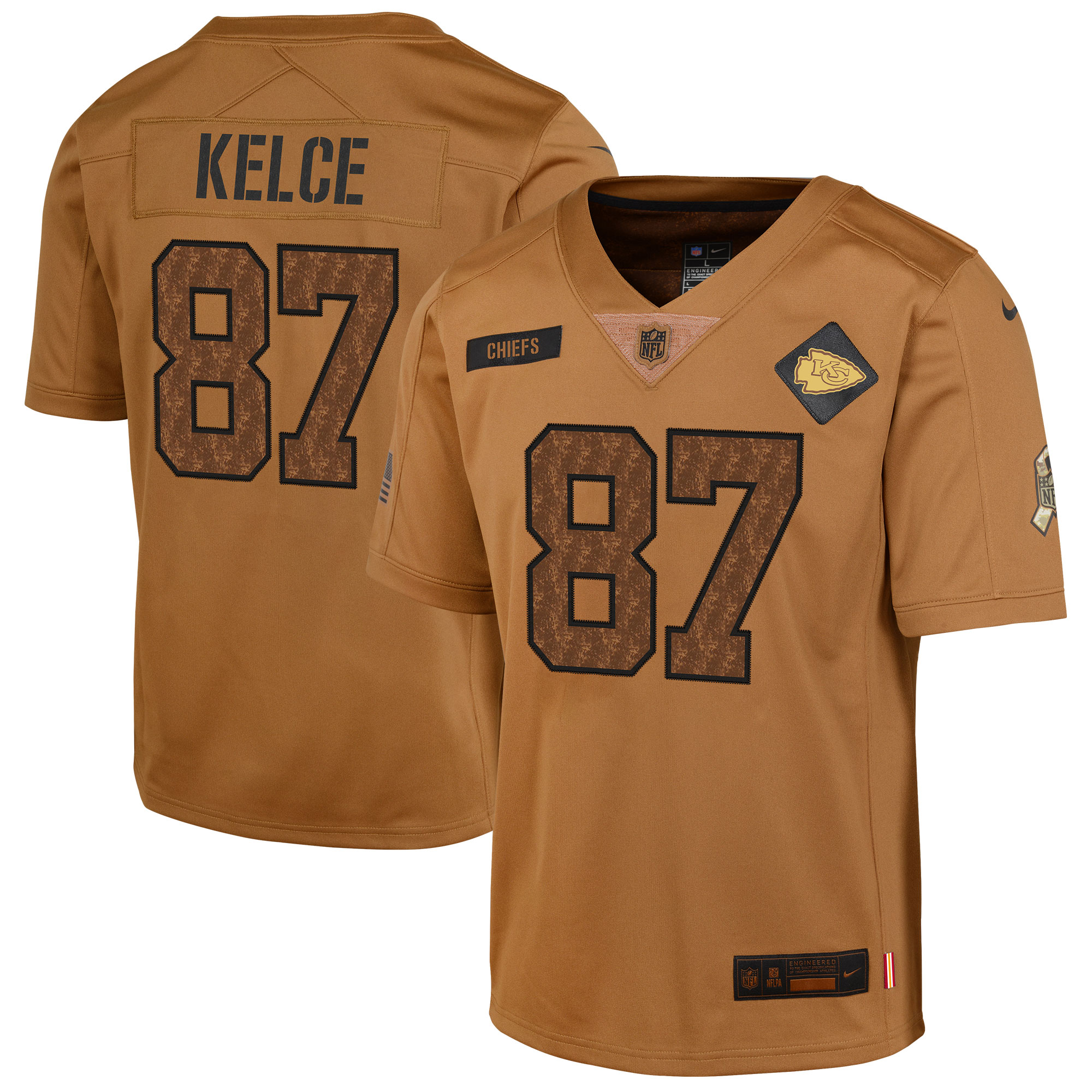 Travis Kelce Kansas City Chiefs  Youth 2023 Salute To Service Limited Jersey - Brown