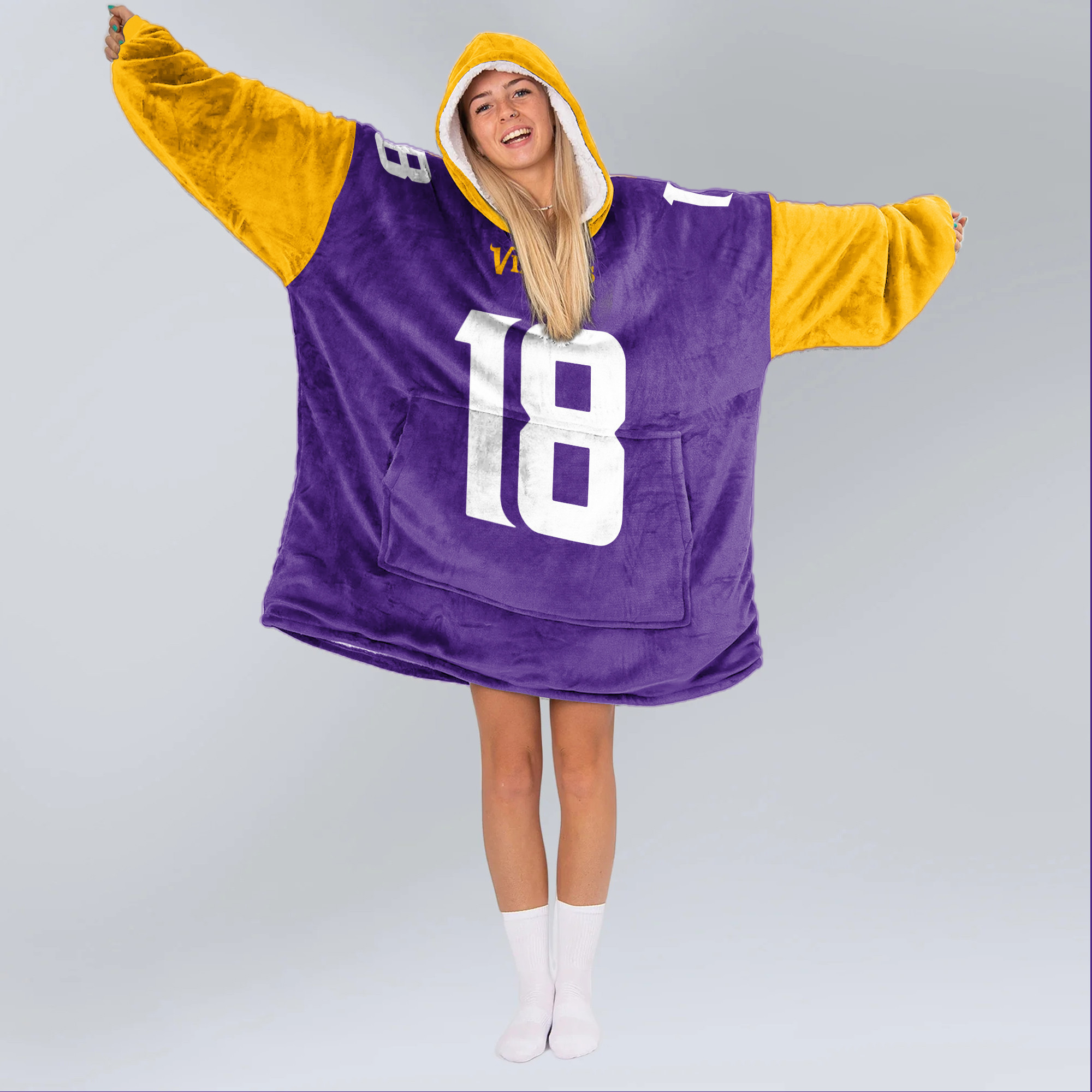 Adult JJ 18 Minnesota Football Unisex Blanket Hoodie