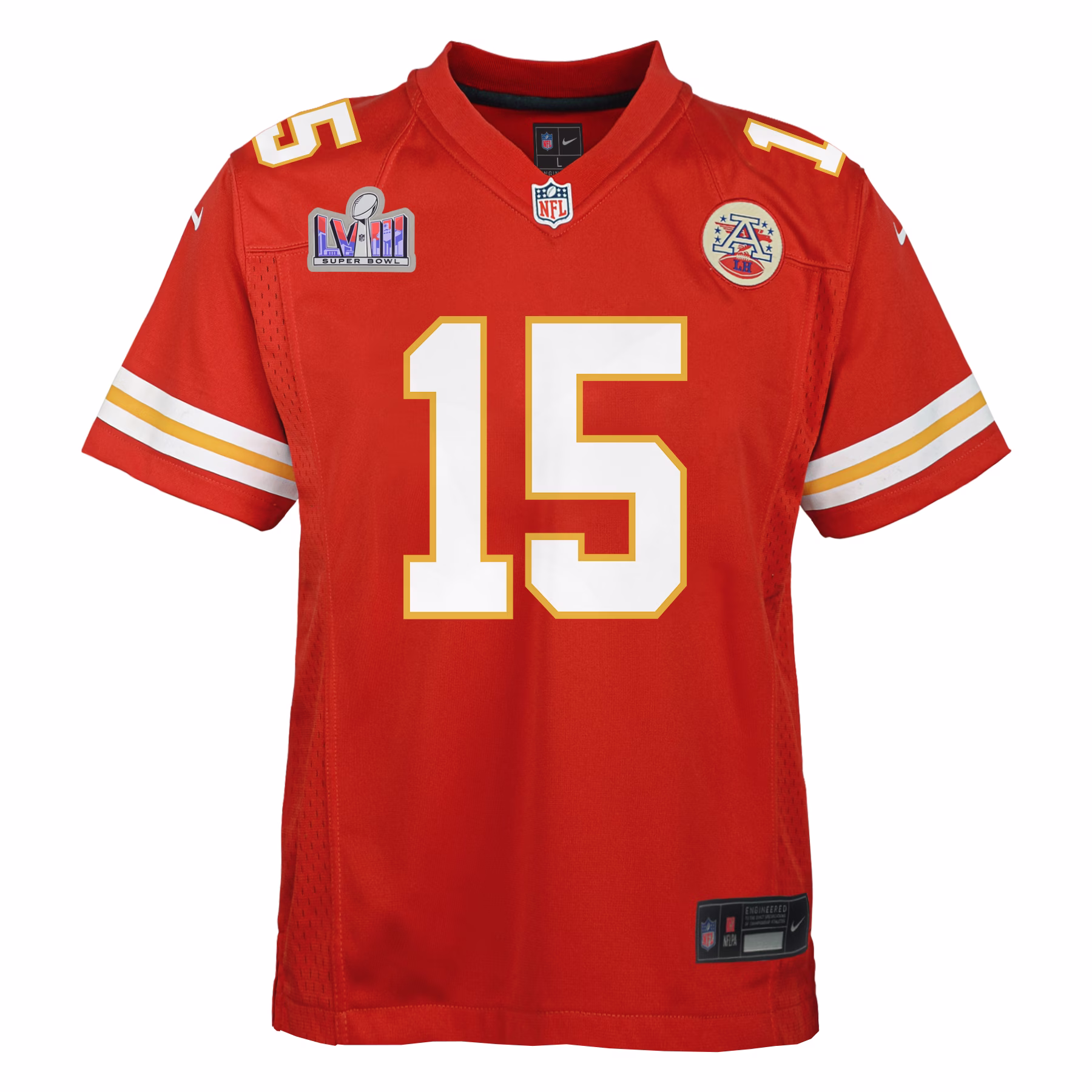 Patrick Mahomes Kansas City Chiefs  Youth 2023 Super Bowl LVIII Patch Game Jersey - Red