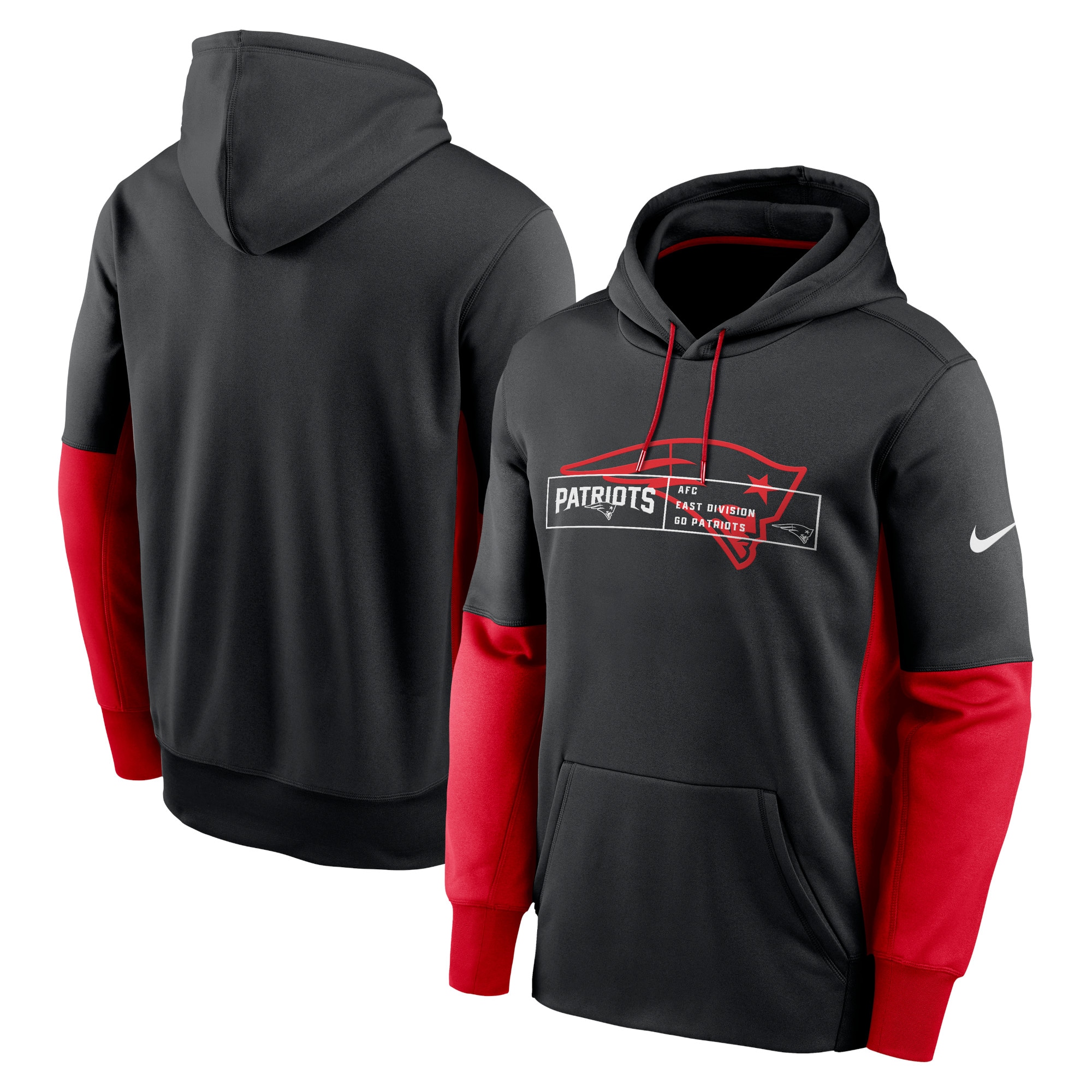New England Patriots Color Block Fleece Performance Pullover Hoodie - Black