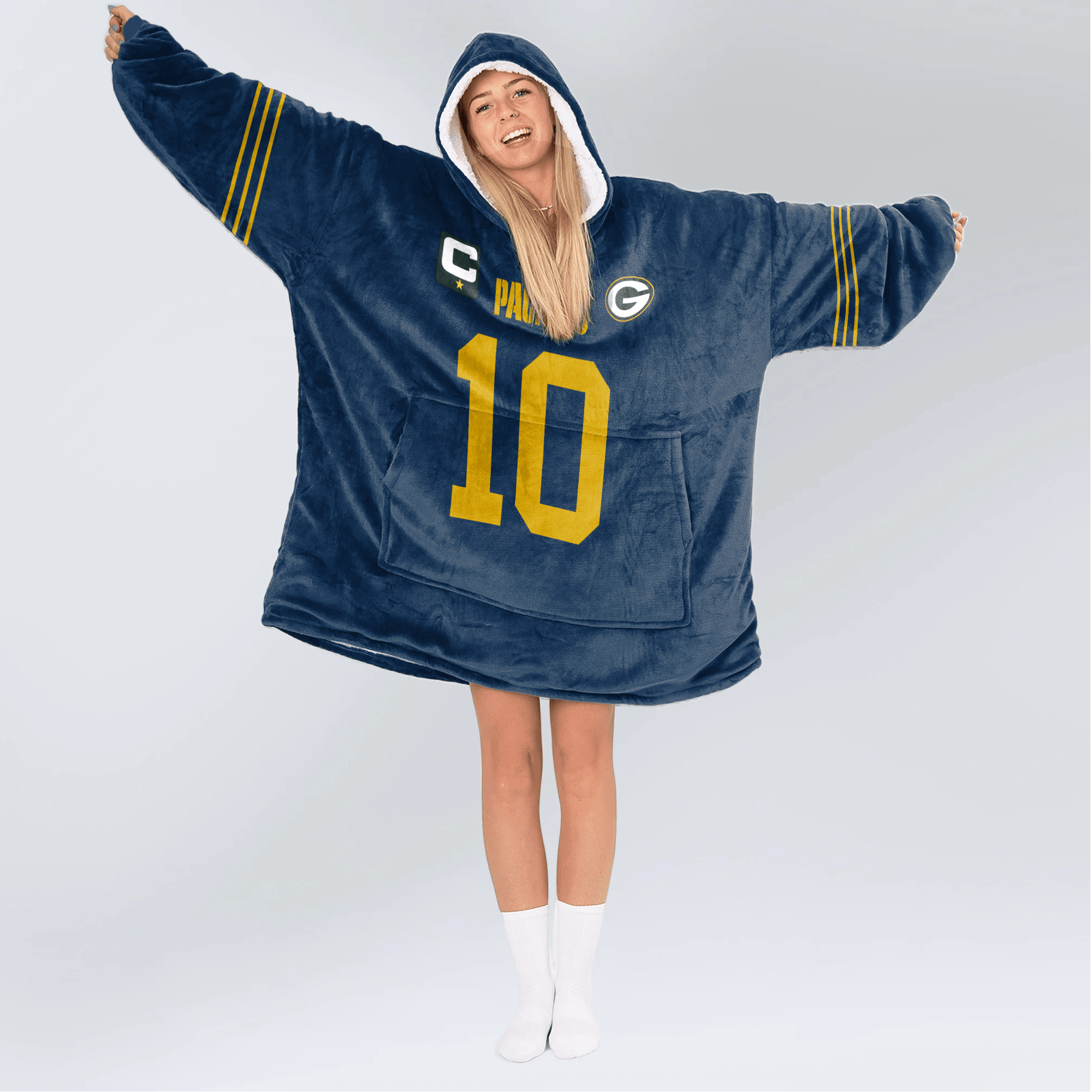 Adult J.L 10 Captain Green Bay Football Unisex Blanket Hoodie