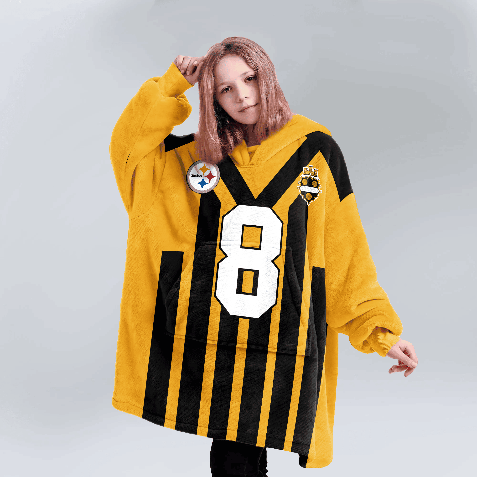 Kid 8 Pittsburgh Football Unisex Blanket Hoodie