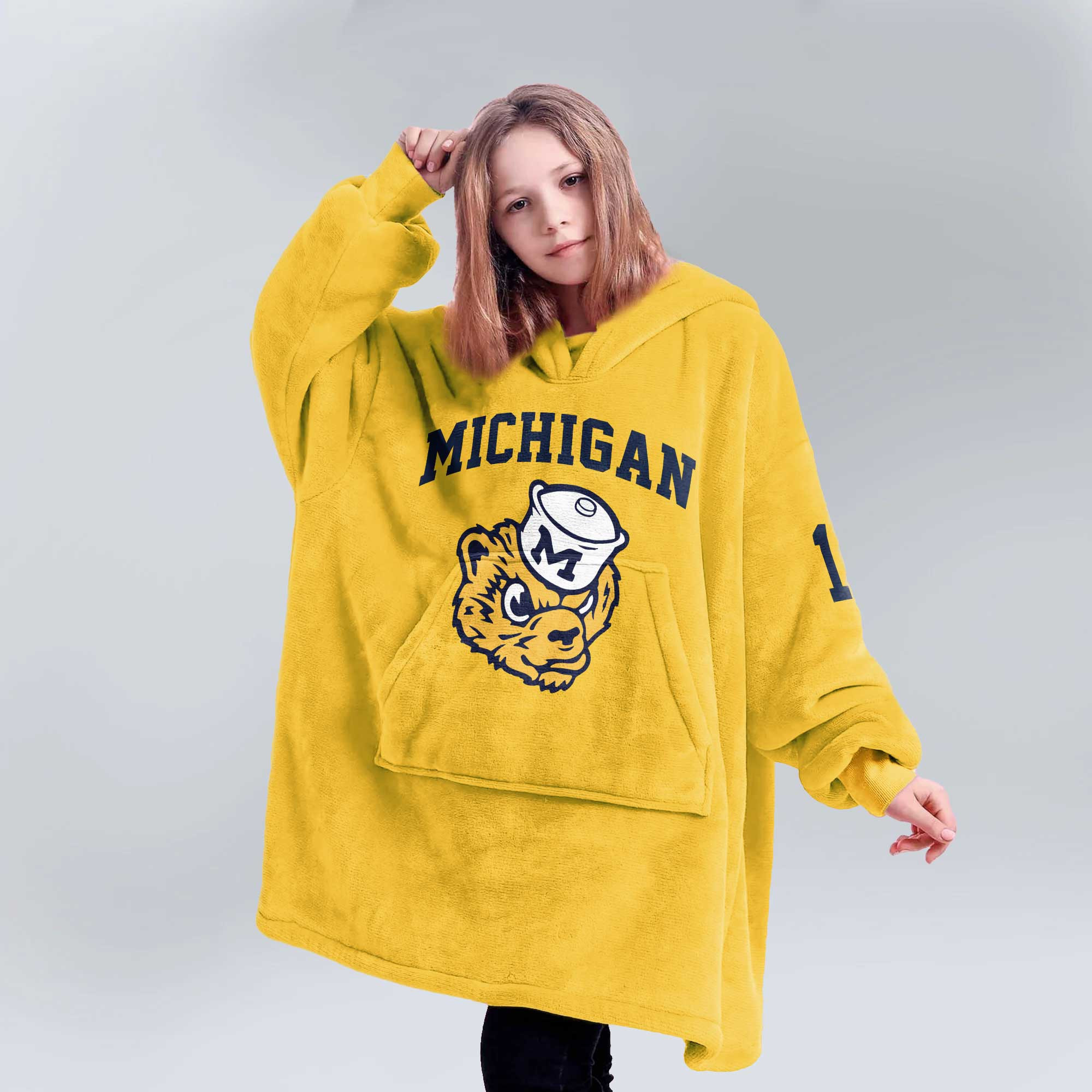 Kid 1 Michigan Football Unisex Blanket Hoodie