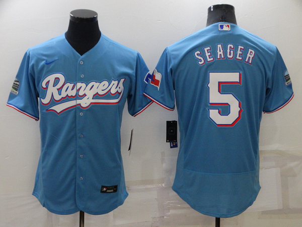 Men's  Texas Rangers #5 Corey Seager Light Blue Flex Base MLB Stitched Jersey