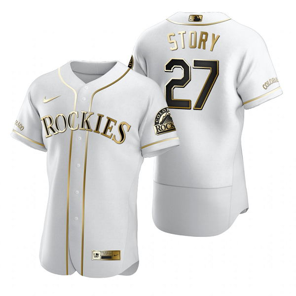 Men's Colorado Rockies Trevor Story  White Golden Edition Jersey