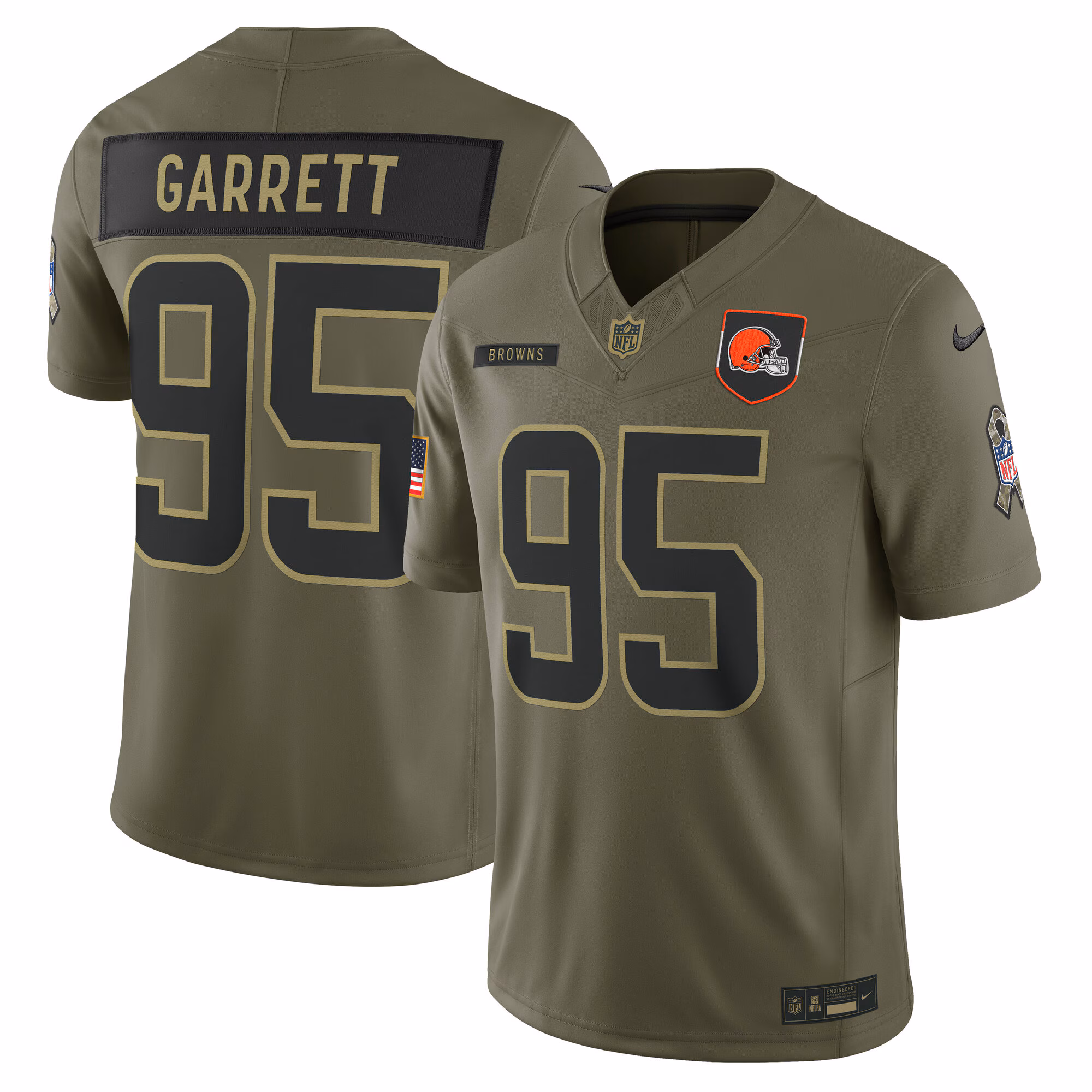 Men's Cleveland Browns Myles Garrett Olive 2025 Salute to Service Limited Jersey