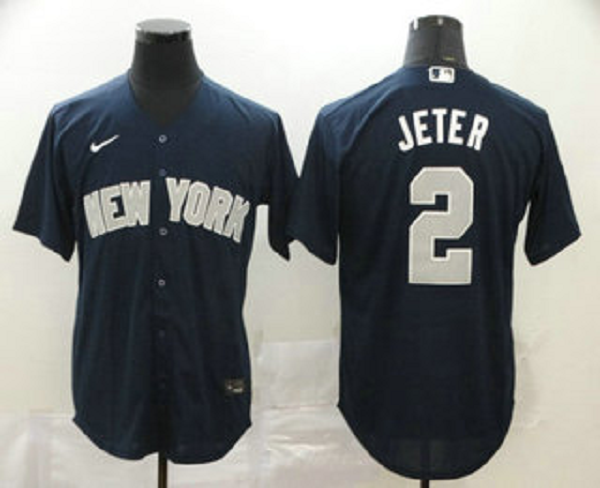 Men's New York Yankees #2 Derek Jeter Navy Blue Stitched MLB Cool Base  Jersey
