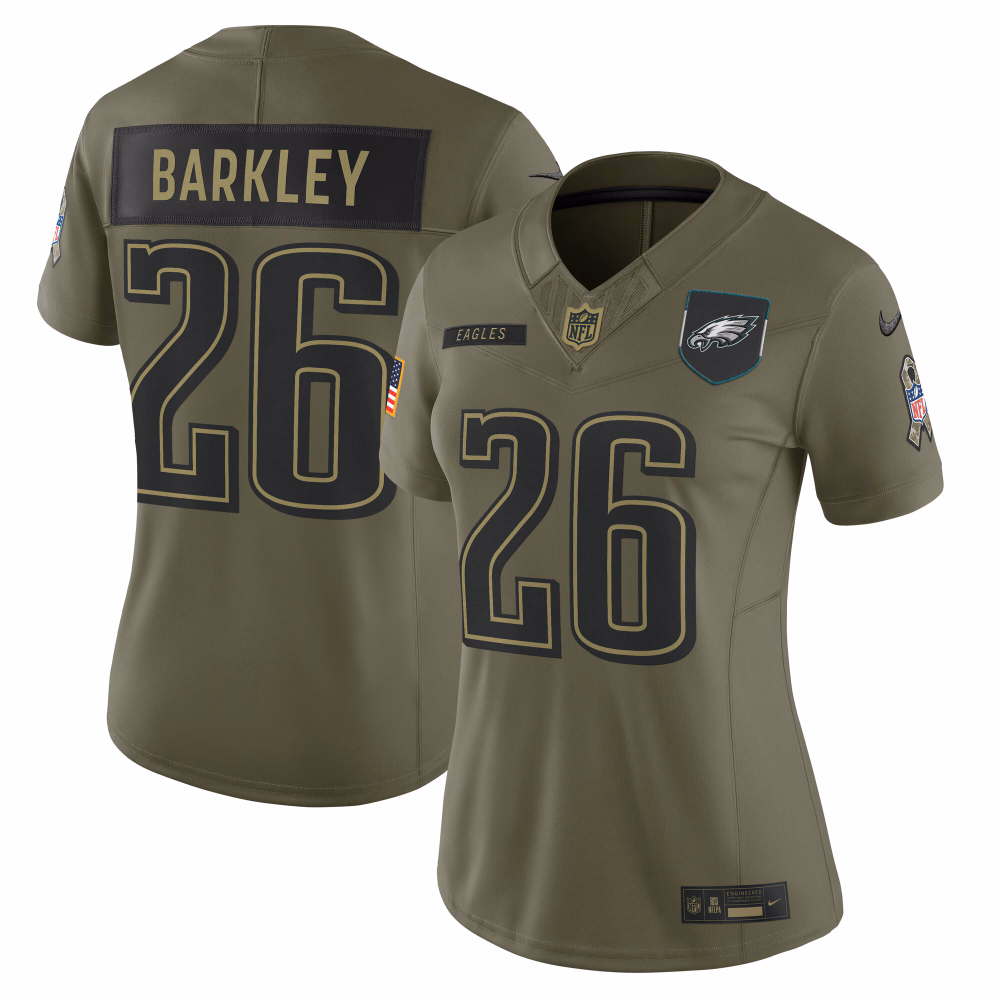 Women's Philadelphia Eagles Saquon Barkley Olive 2025 Salute to Service Limited Jersey