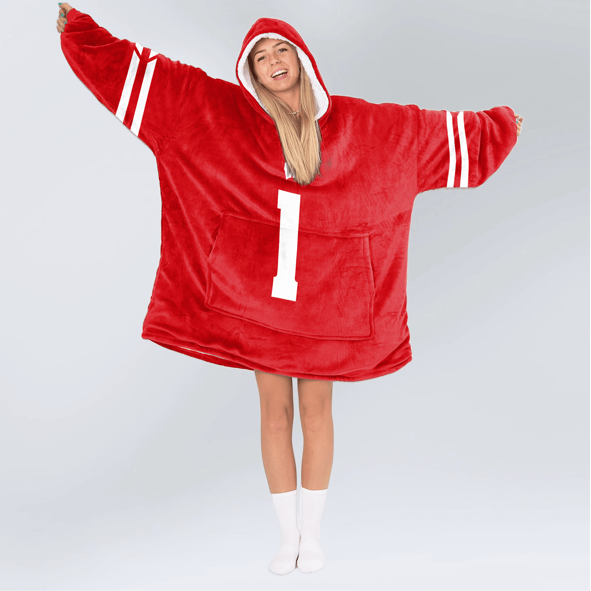 Adult #1 Wisconsin Football Unisex Blanket Hoodie