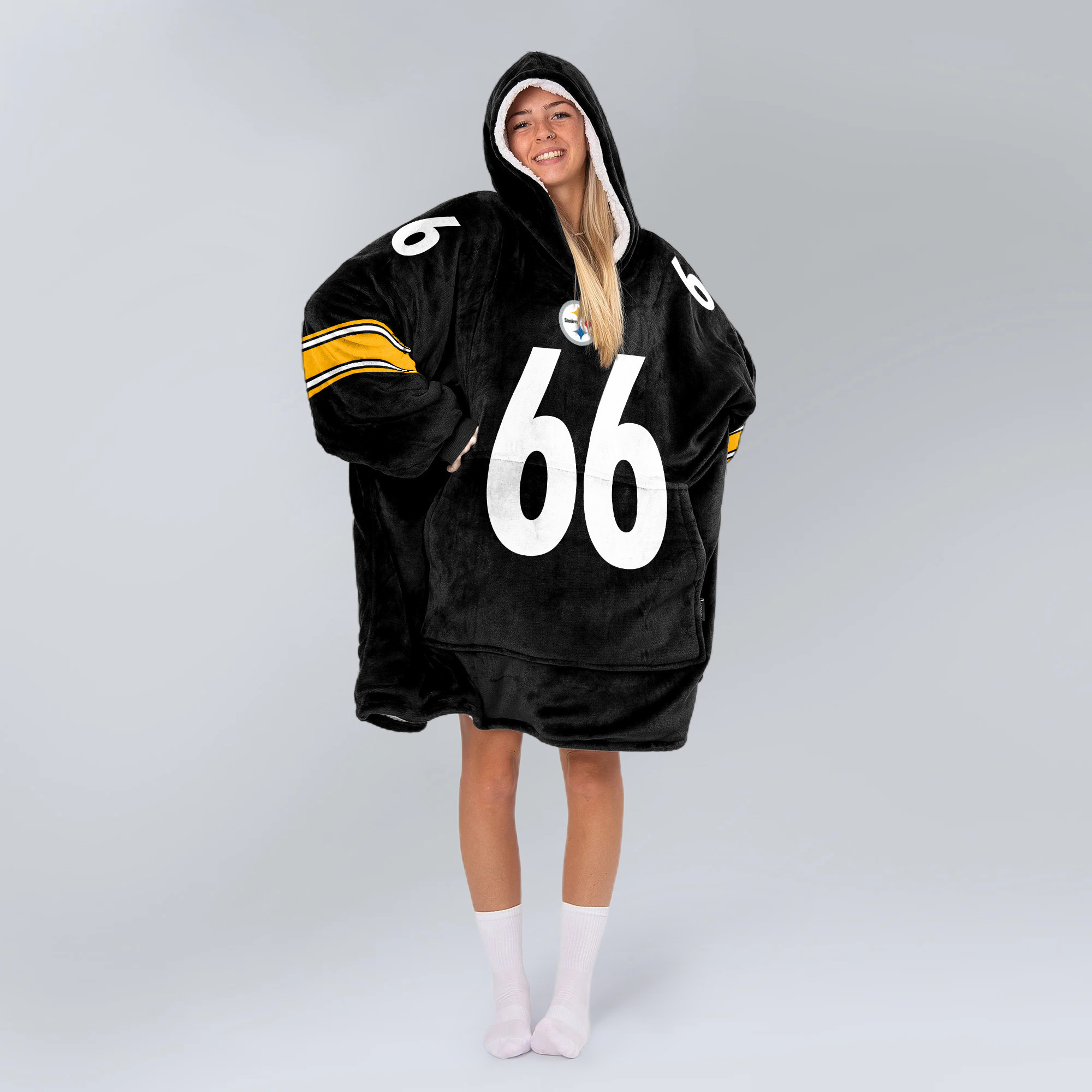Adult 66 Pittsburgh Football Unisex Blanket Hoodie