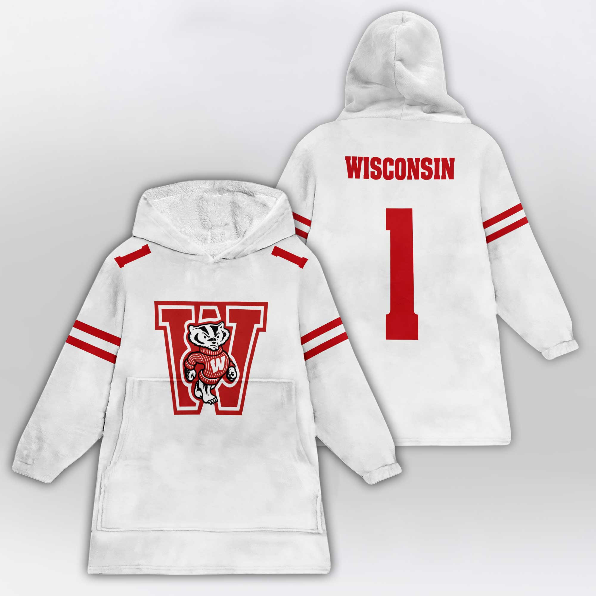 Adult #1 Wisconsin Football Unisex Blanket Hoodie