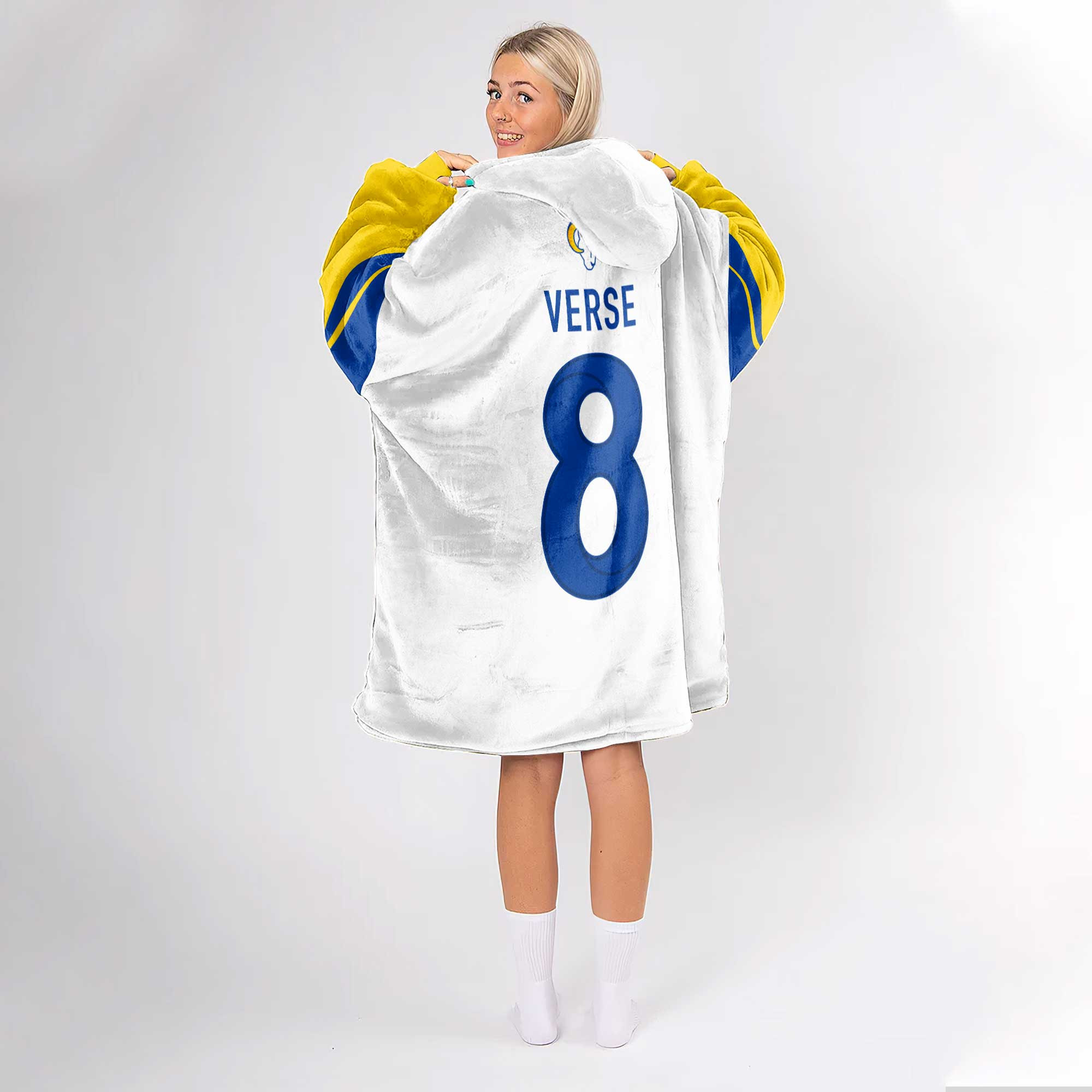 Adult J.V 8 Los Angeles R Football Unisex Blanket Hoodie