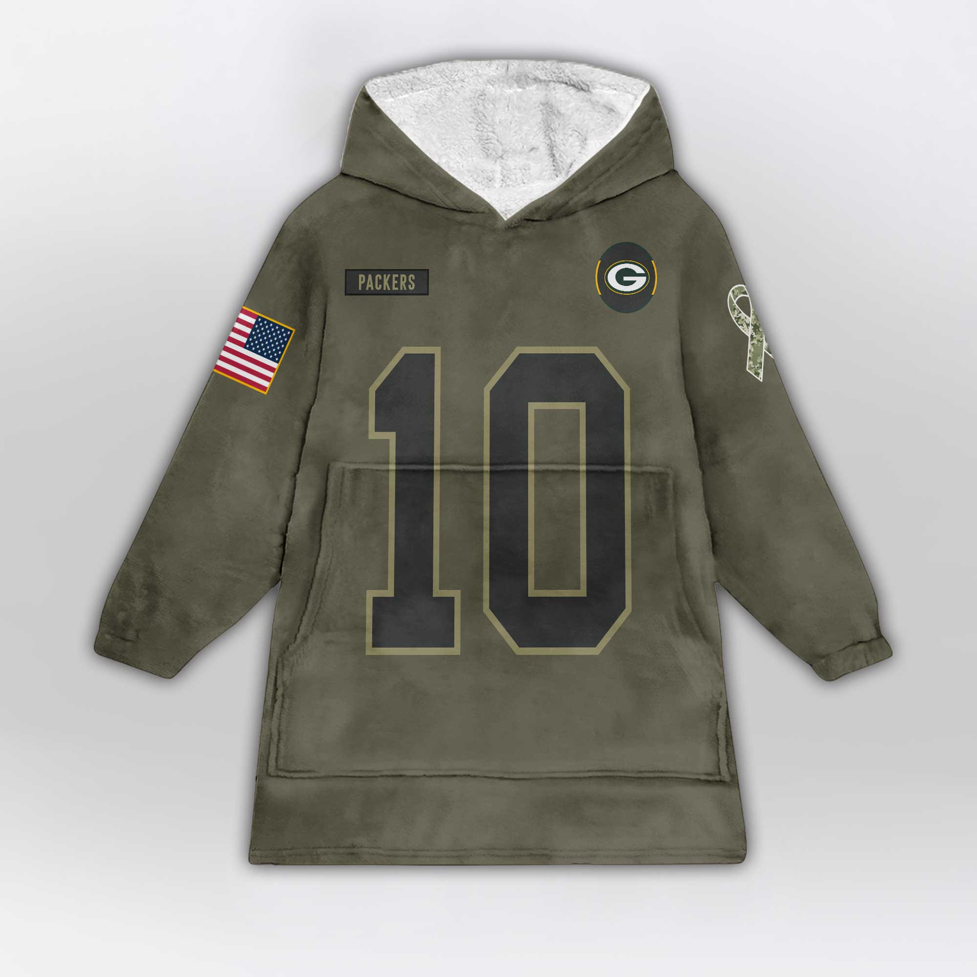Kid J.L 10 Green Bay Football Blanket Hoodie – Olive Salute to Service