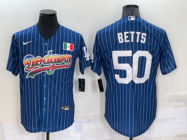 Men's  Los Angeles Dodgers #50 Mookie Betts Blue Rainbow Throwback MLB Cool Base Jersey