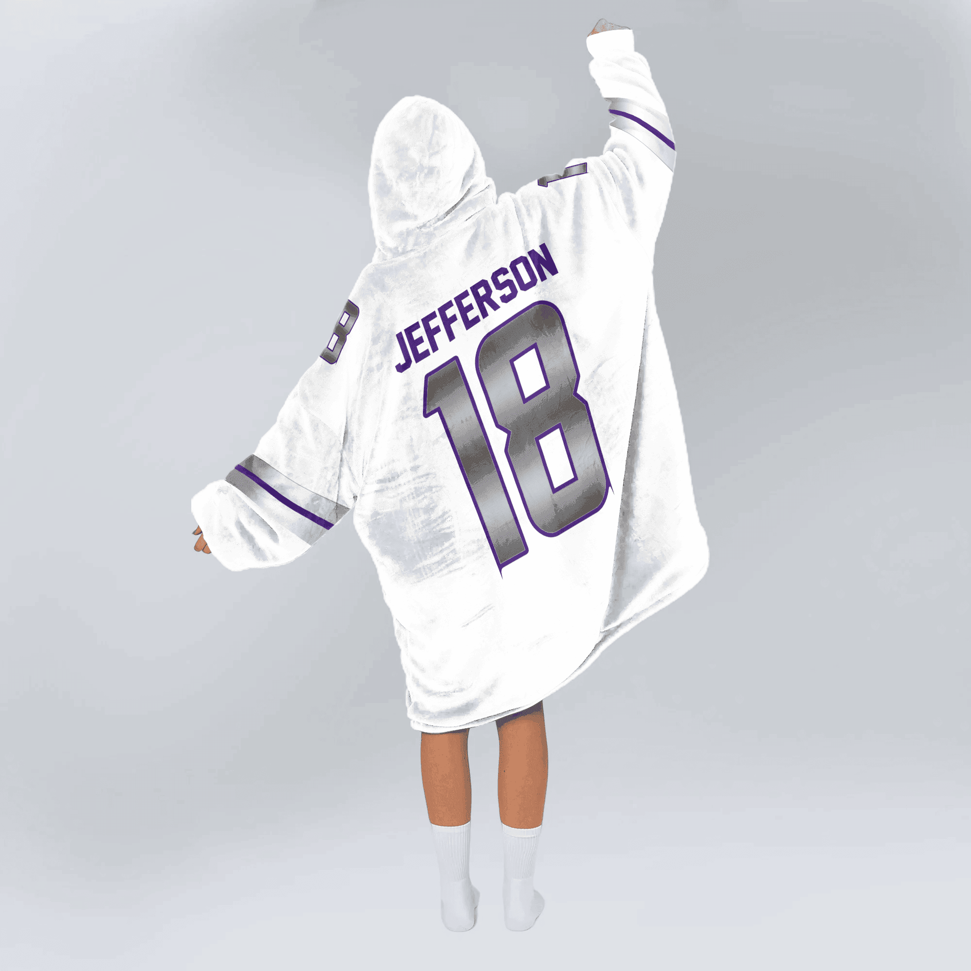 Adult White 18 Minnesota Football Unisex Blanket Hoodie