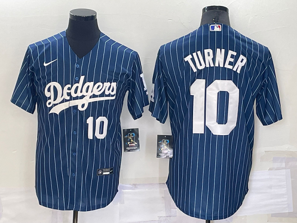 Men's  Los Angeles Dodgers #10 Justin Turner Blue Throwback MLB Cool Base Jersey