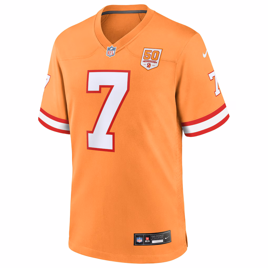 Bucky Irving #7 Tampa Bay Buccaneers 50th Season Game Jersey - Creamsicle